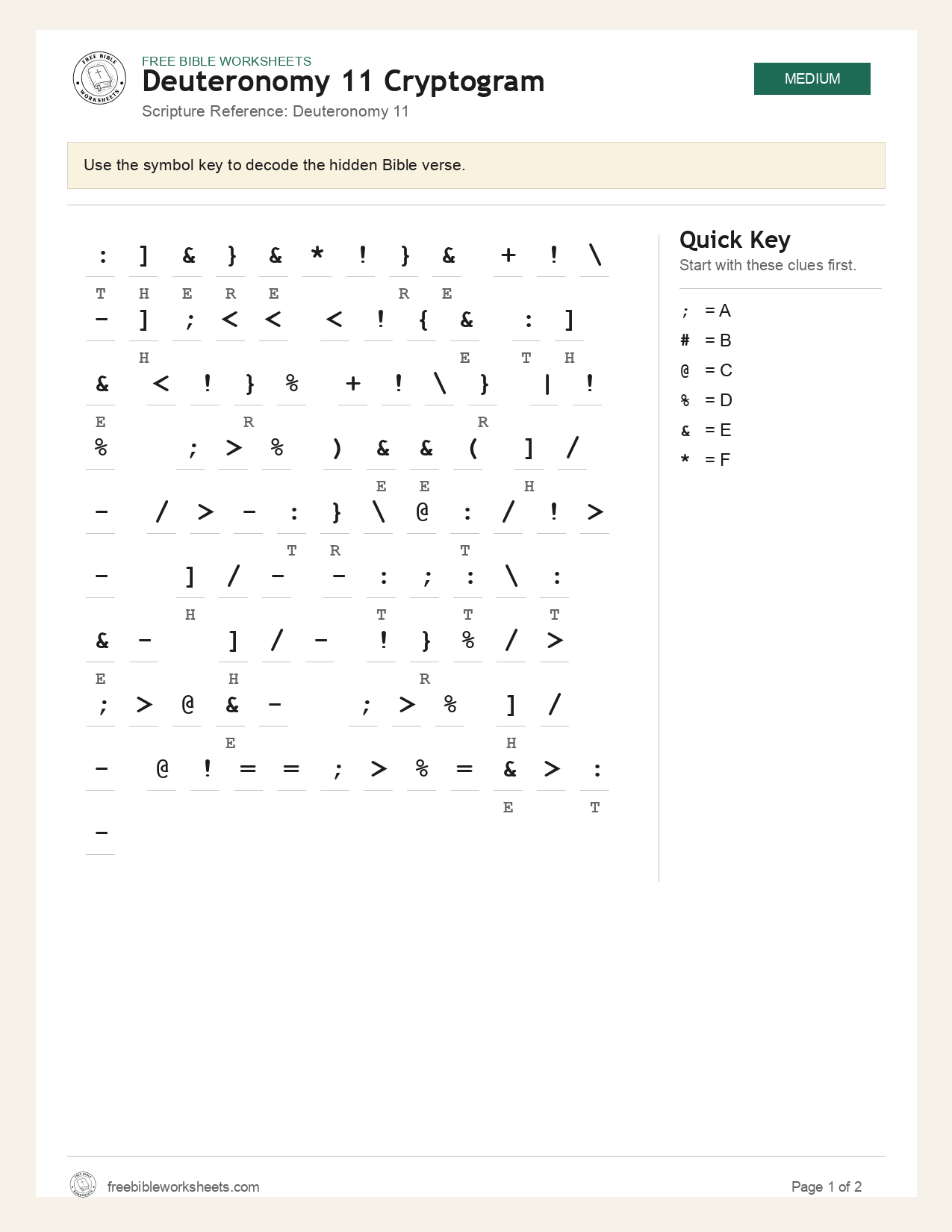 Deuteronomy 11 Cryptogram preview