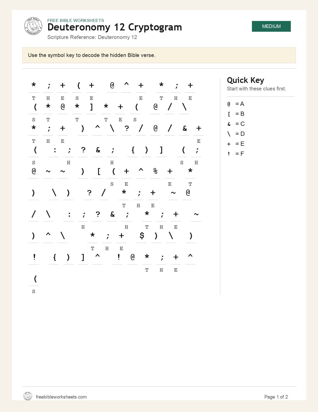 Deuteronomy 12 Cryptogram preview