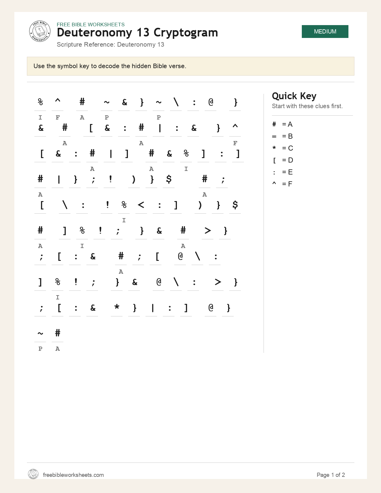 Deuteronomy 13 Cryptogram preview
