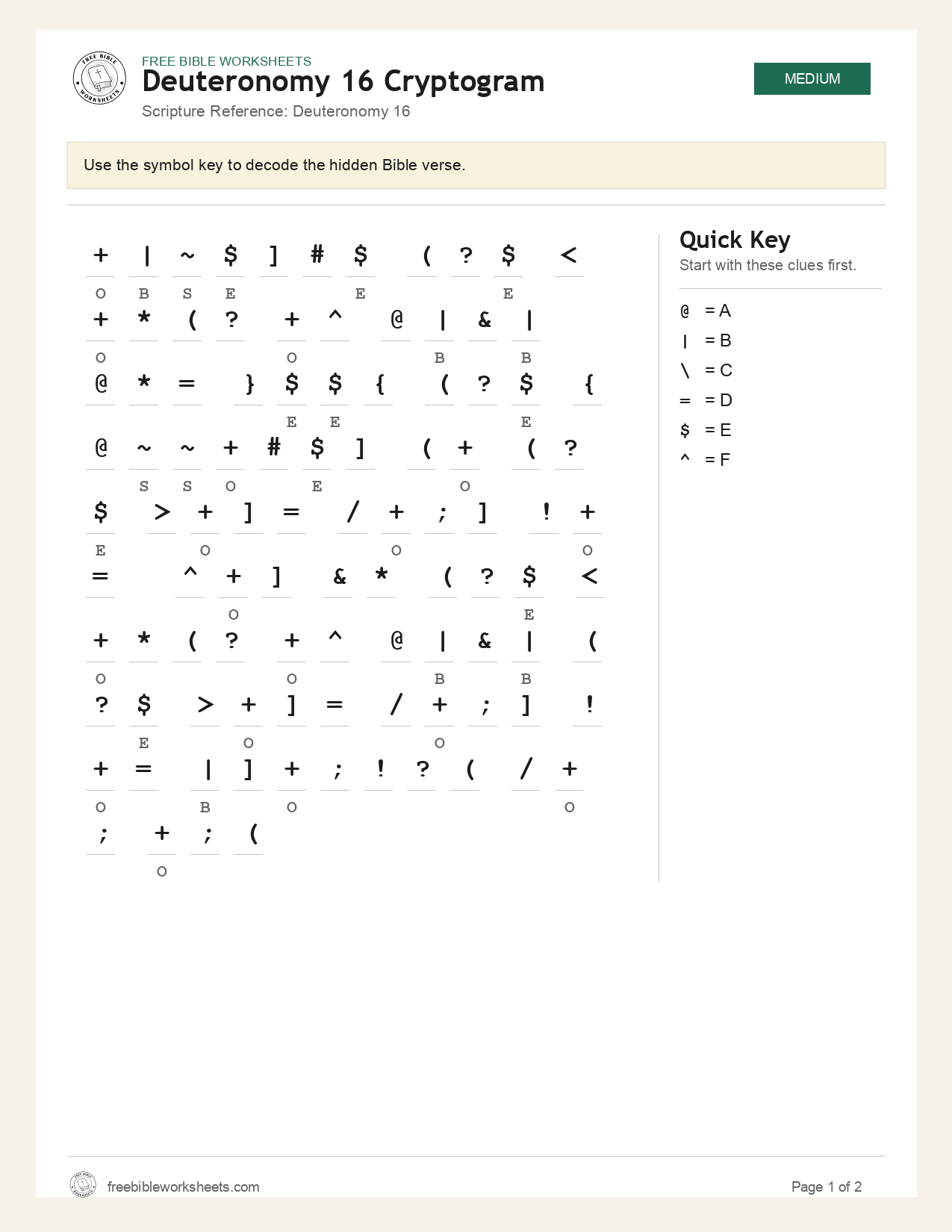 Deuteronomy 16 Cryptogram preview