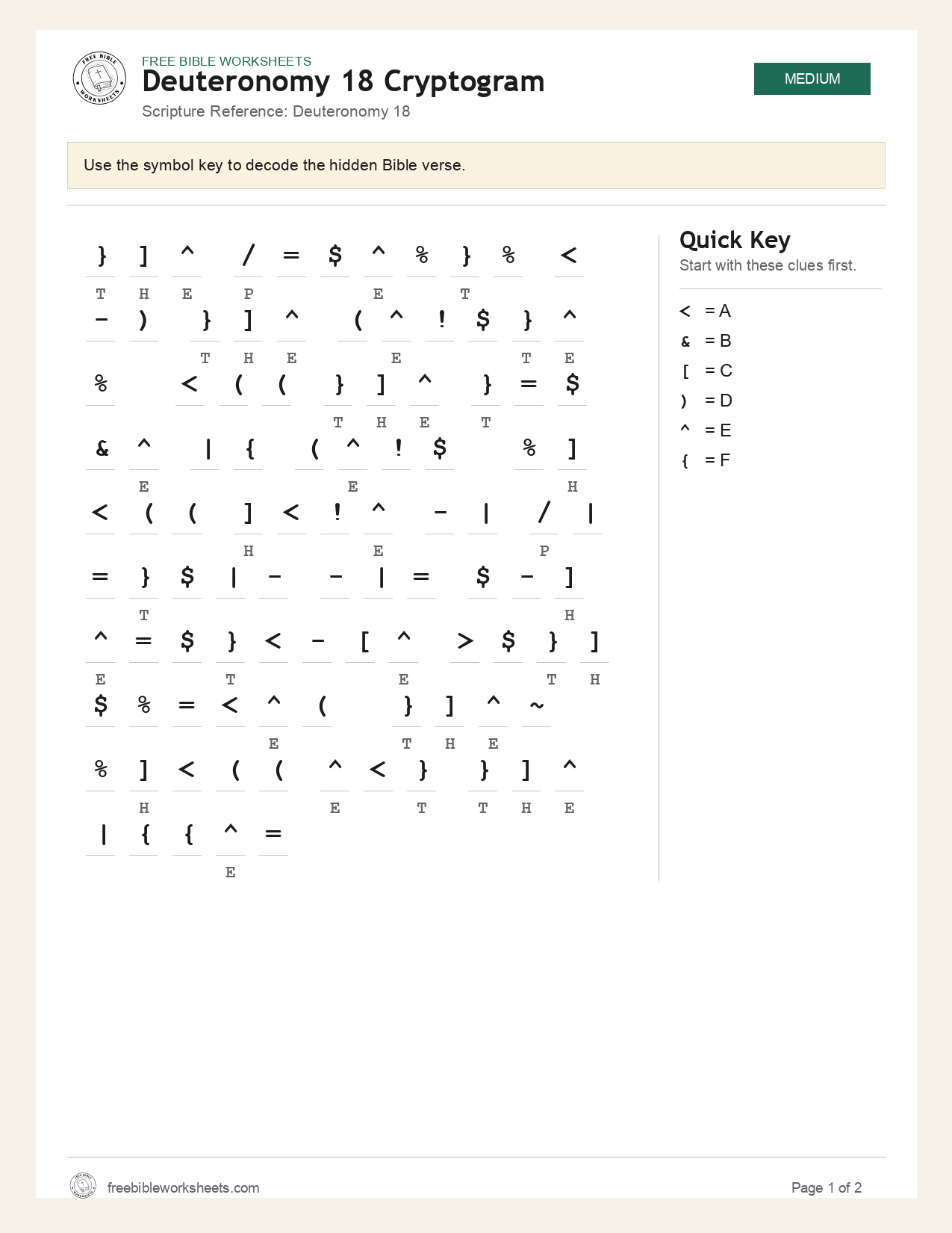 Deuteronomy 18 Cryptogram preview