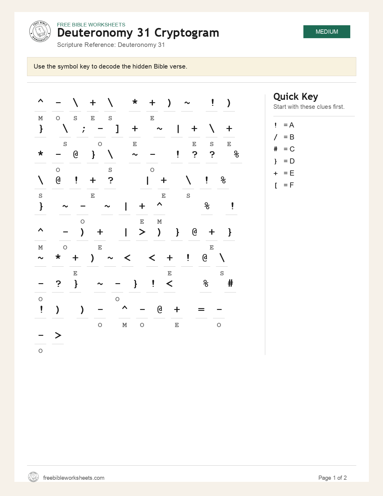 Deuteronomy 31 Cryptogram preview