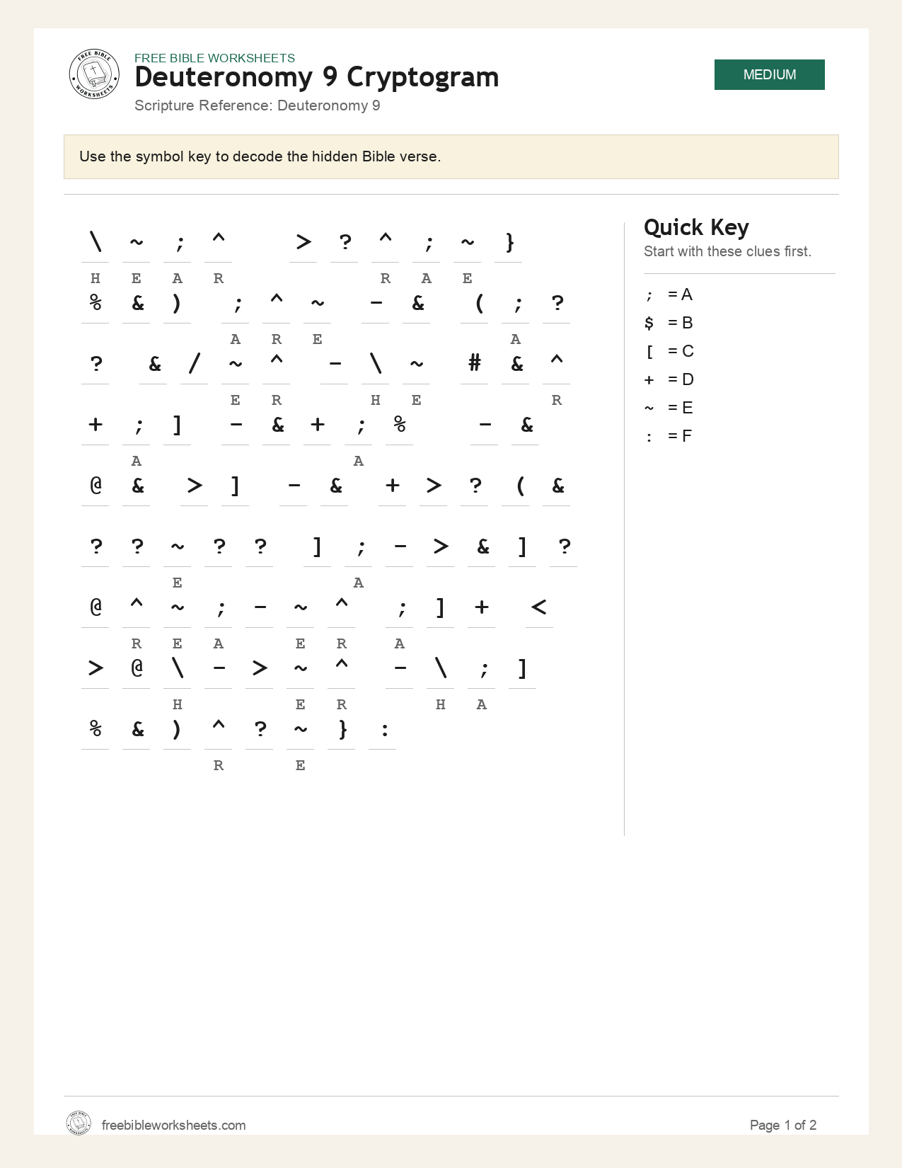 Deuteronomy 9 Cryptogram preview