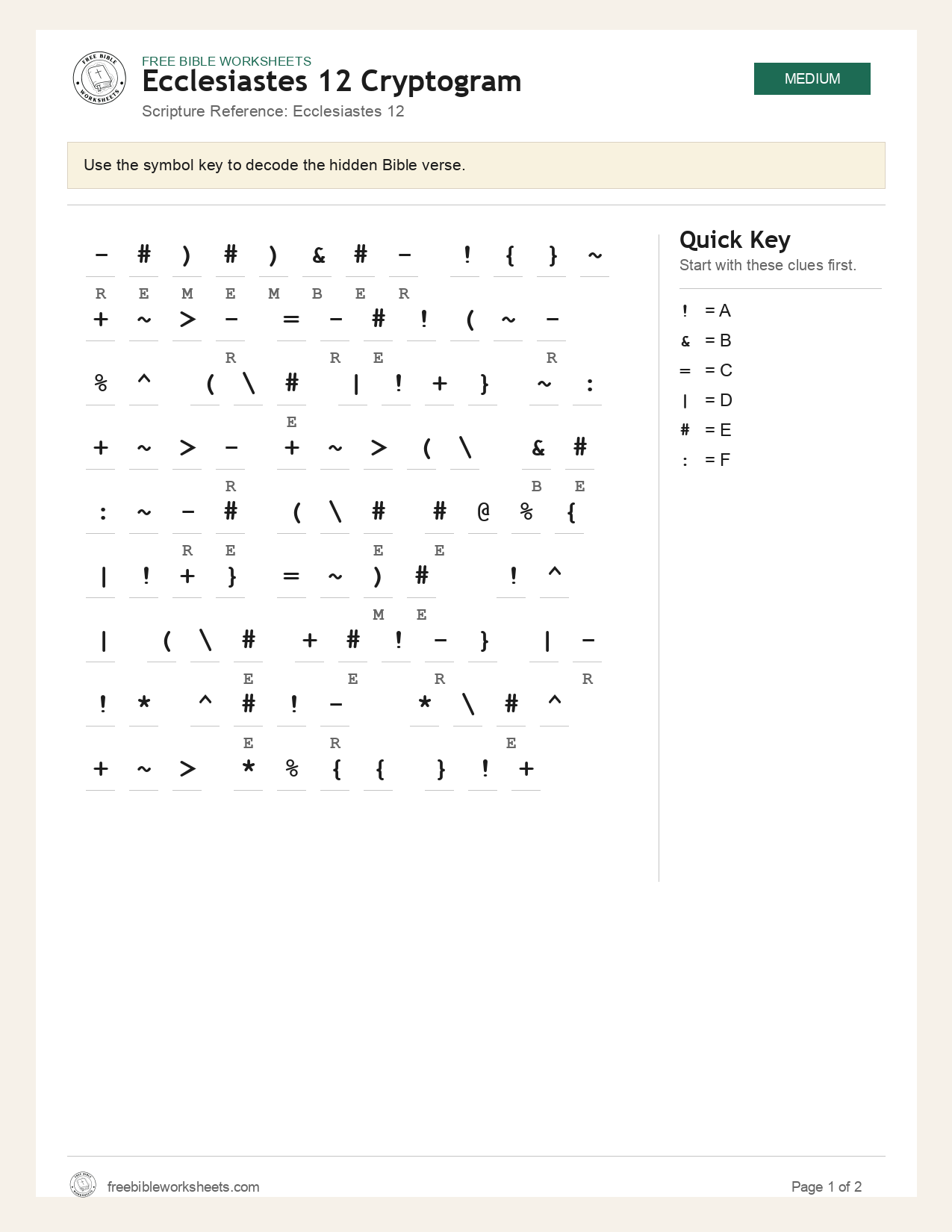 Ecclesiastes 12 Cryptogram preview