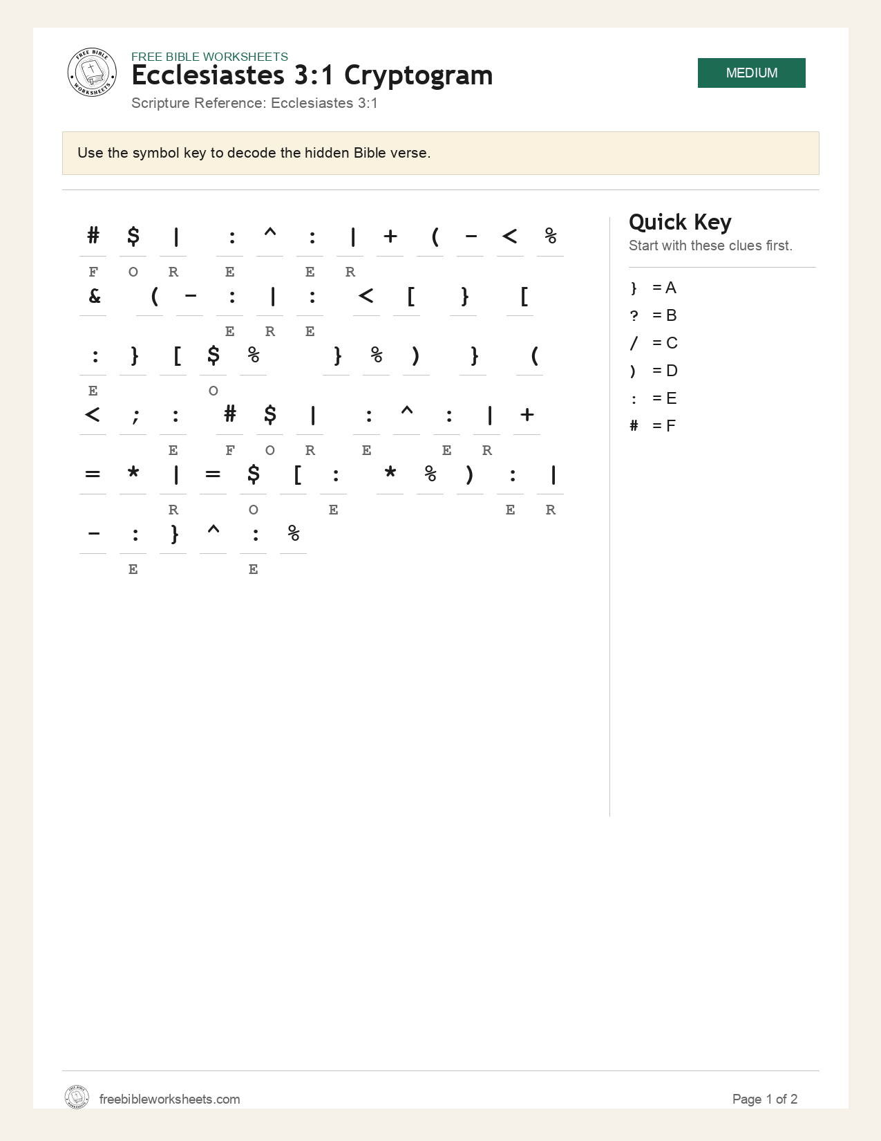 Ecclesiastes 3:1 Cryptogram preview