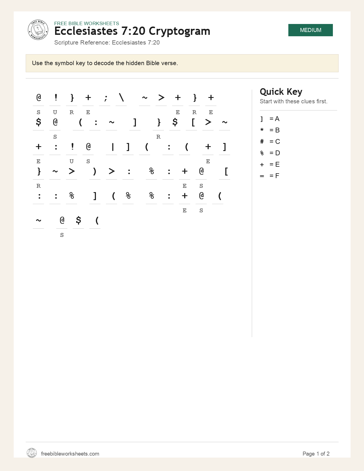 Ecclesiastes 7:20 Cryptogram preview
