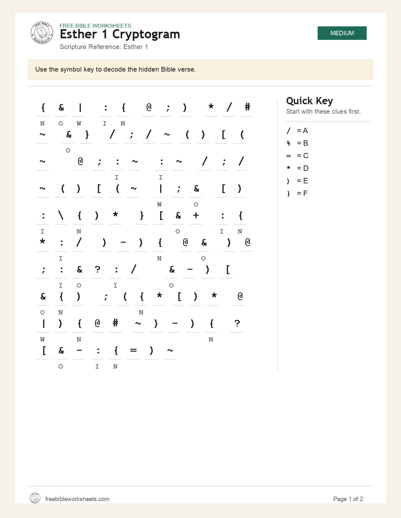 Esther 1 Cryptogram preview