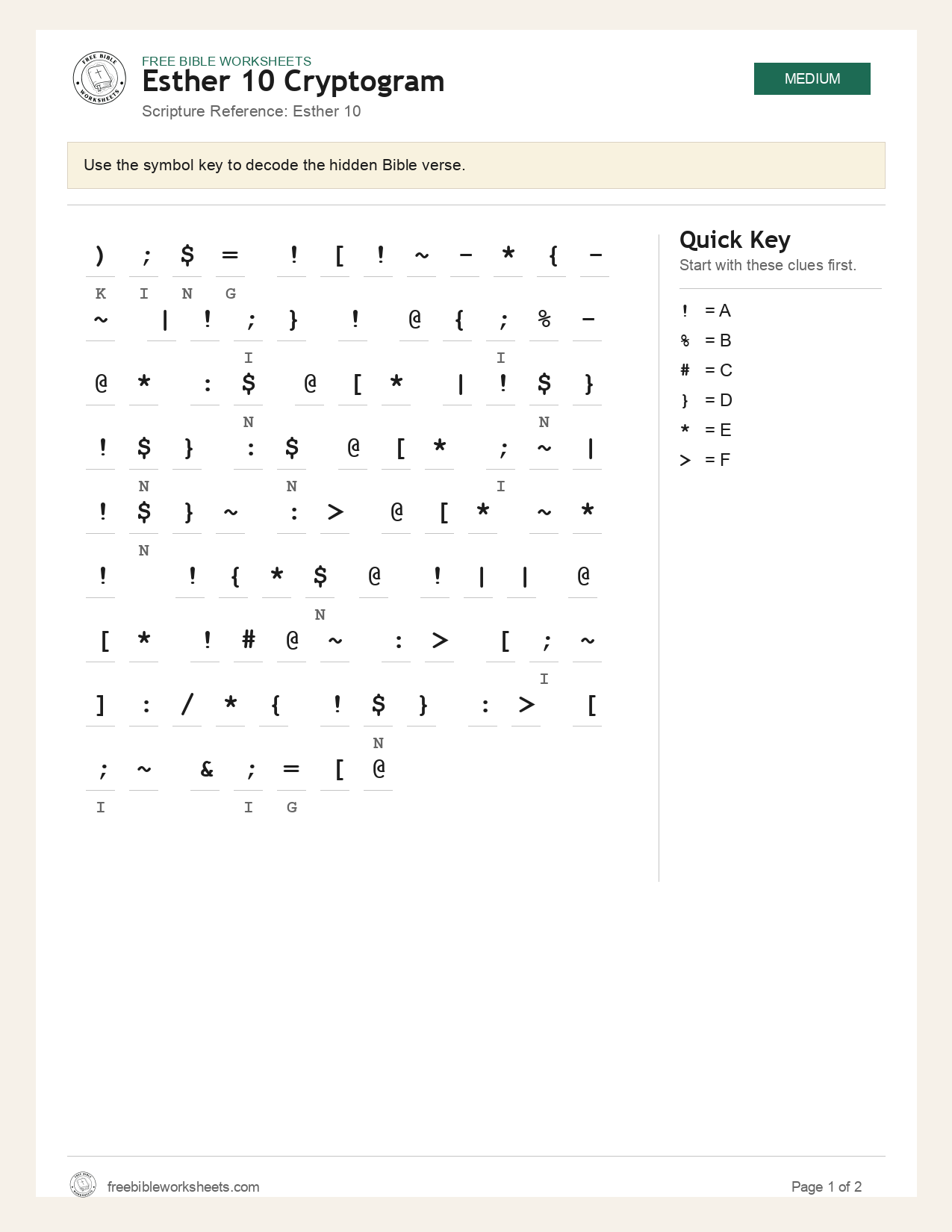 Esther 10 Cryptogram preview