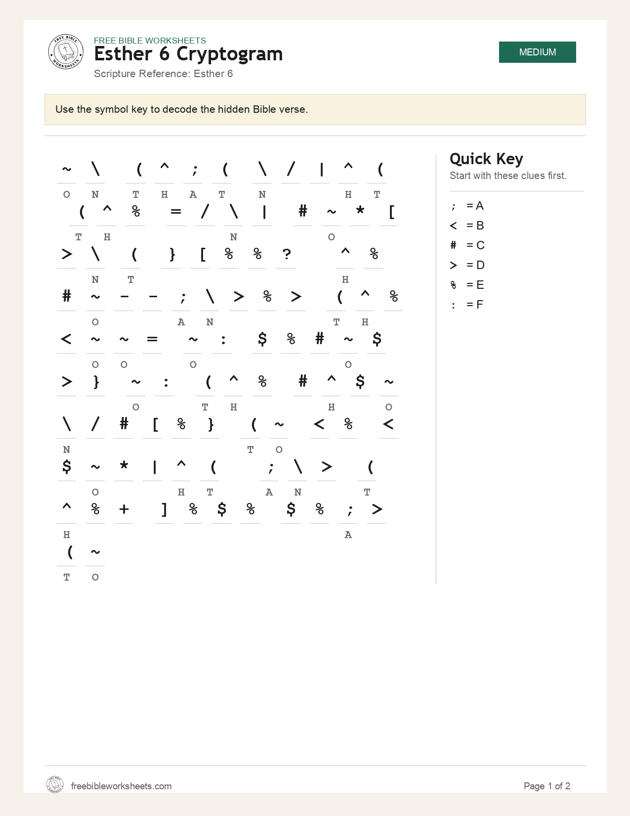 Esther 6 Cryptogram preview