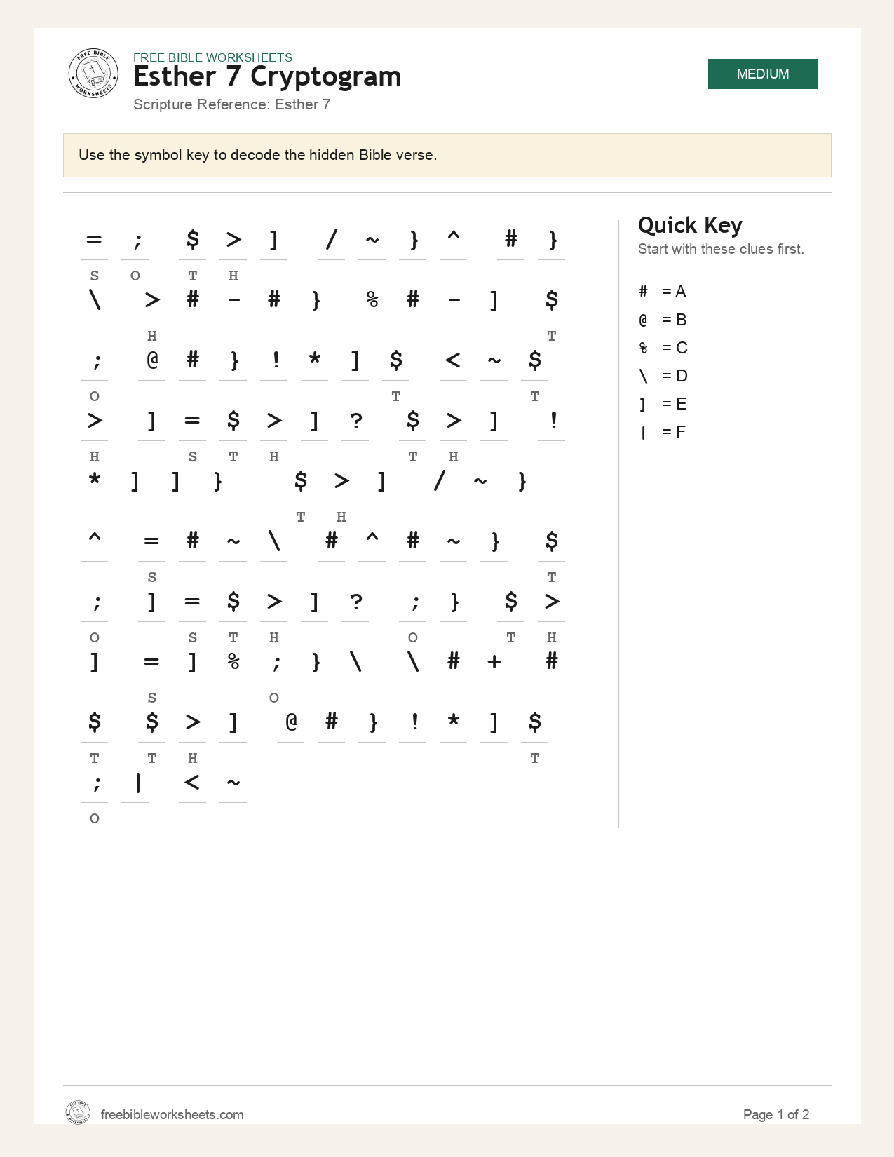Esther 7 Cryptogram preview
