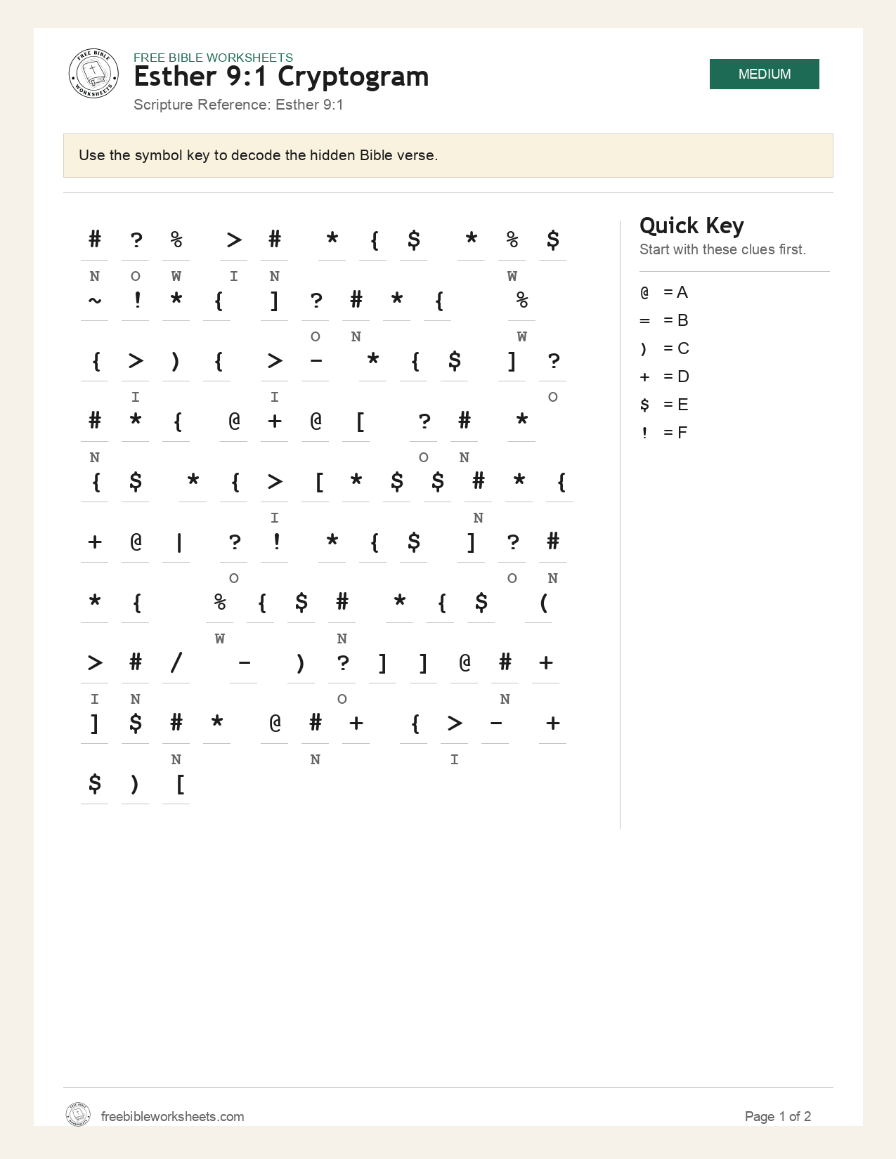 Esther 9:1 Cryptogram preview