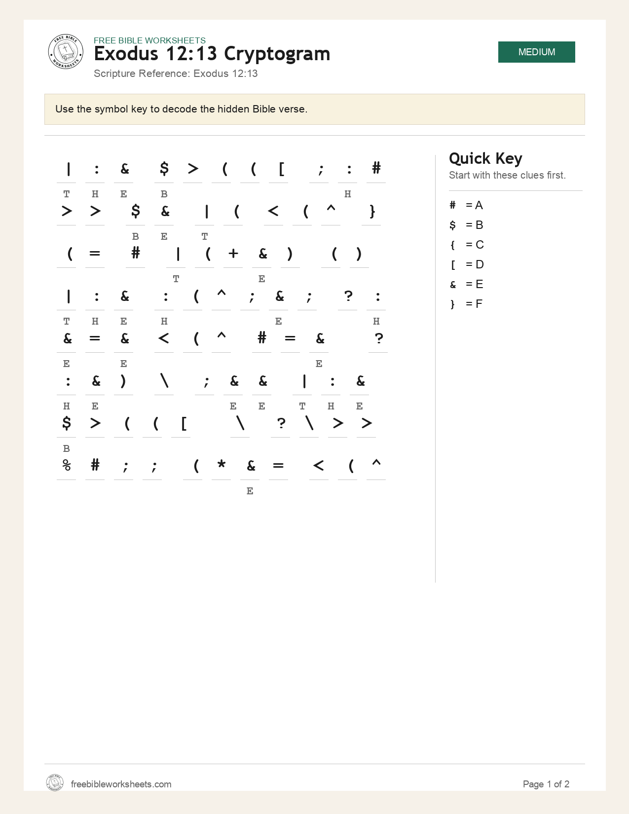 Exodus 12:13 Cryptogram preview