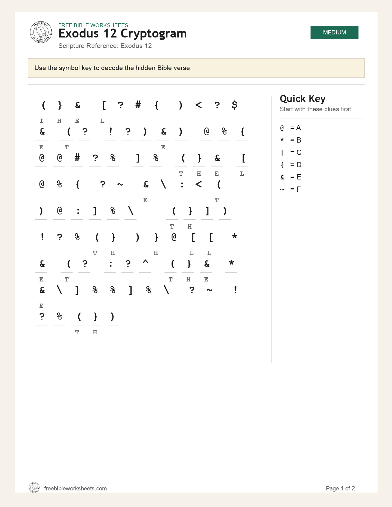 Exodus 12 Cryptogram preview