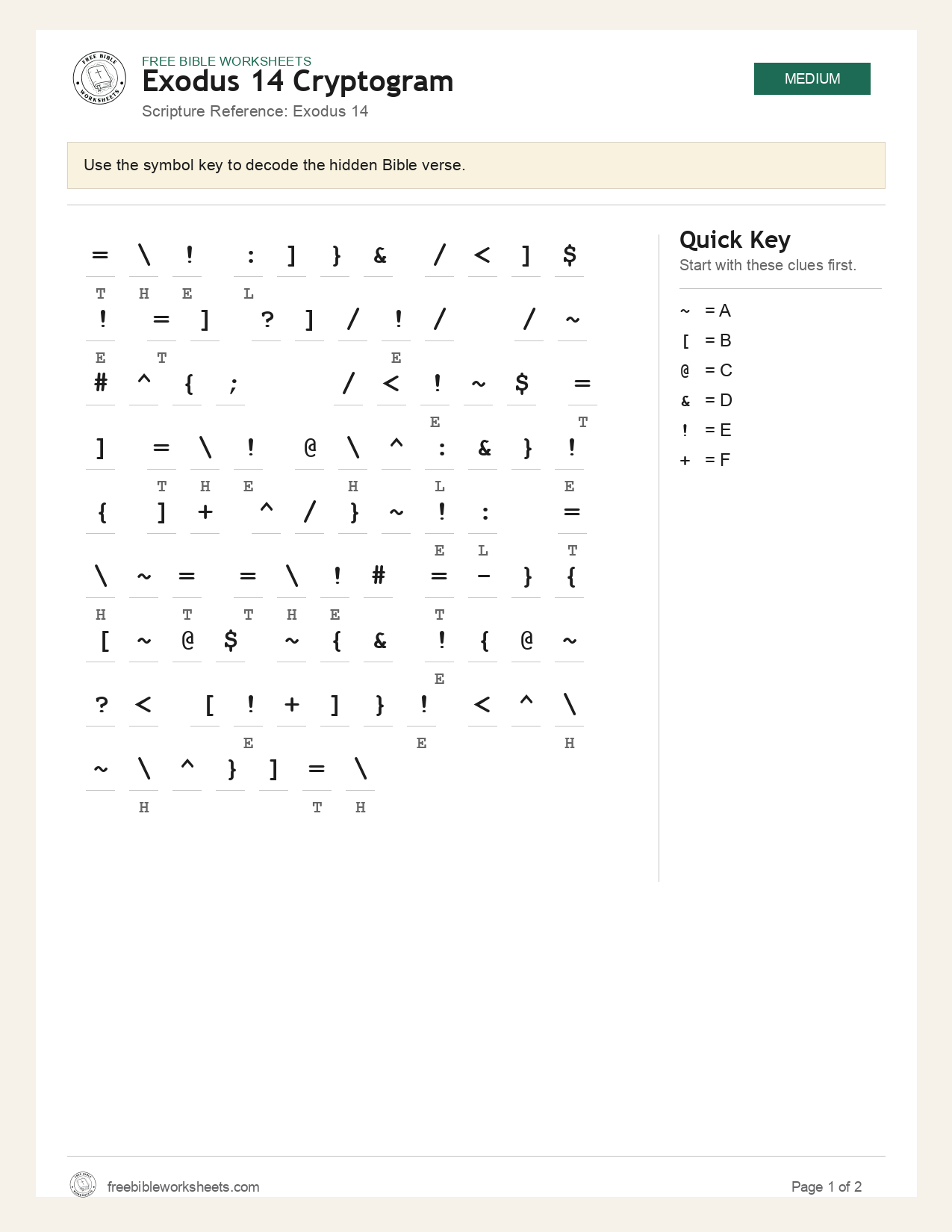 Exodus 14 Cryptogram preview