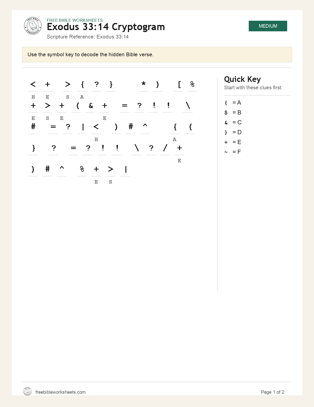 Exodus 33:14 Cryptogram preview
