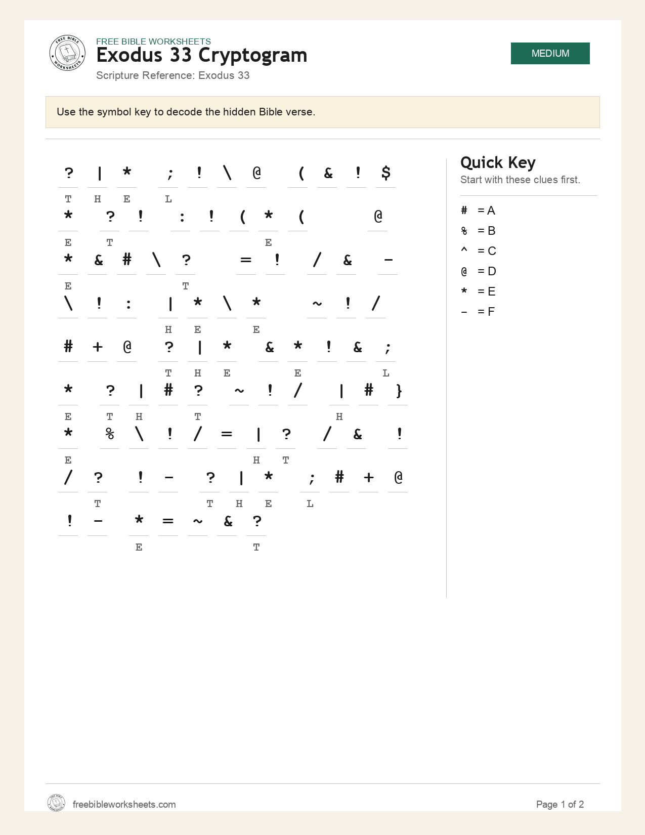 Exodus 33 Cryptogram preview