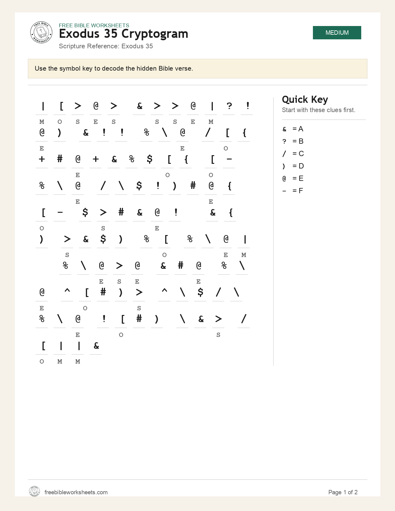 Exodus 35 Cryptogram preview
