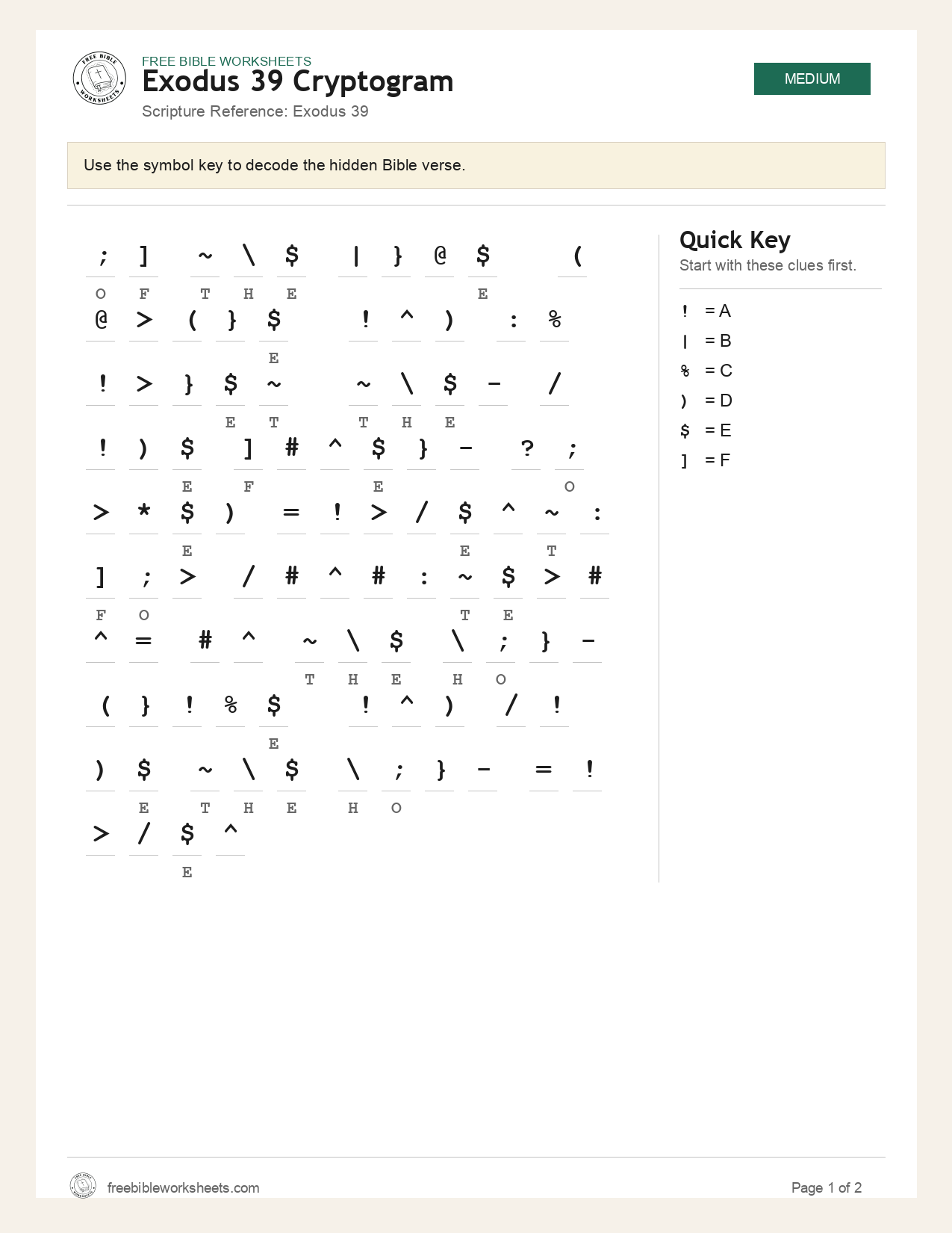 Exodus 39 Cryptogram preview