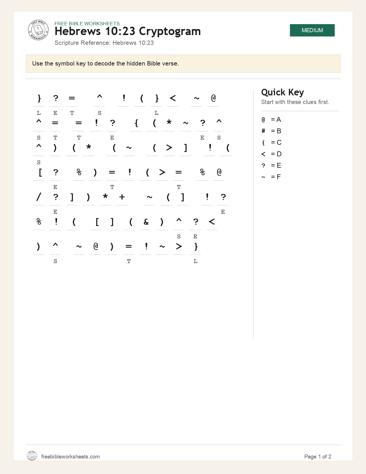 Hebrews 10:23 Cryptogram preview