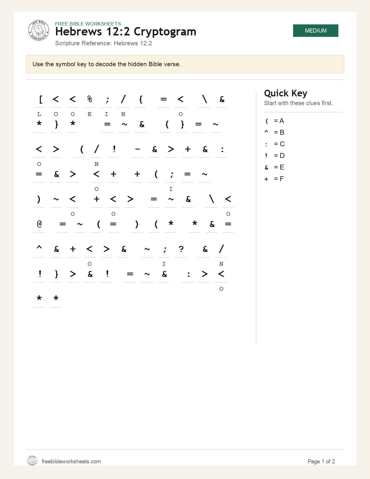 Hebrews 12:2 Cryptogram preview