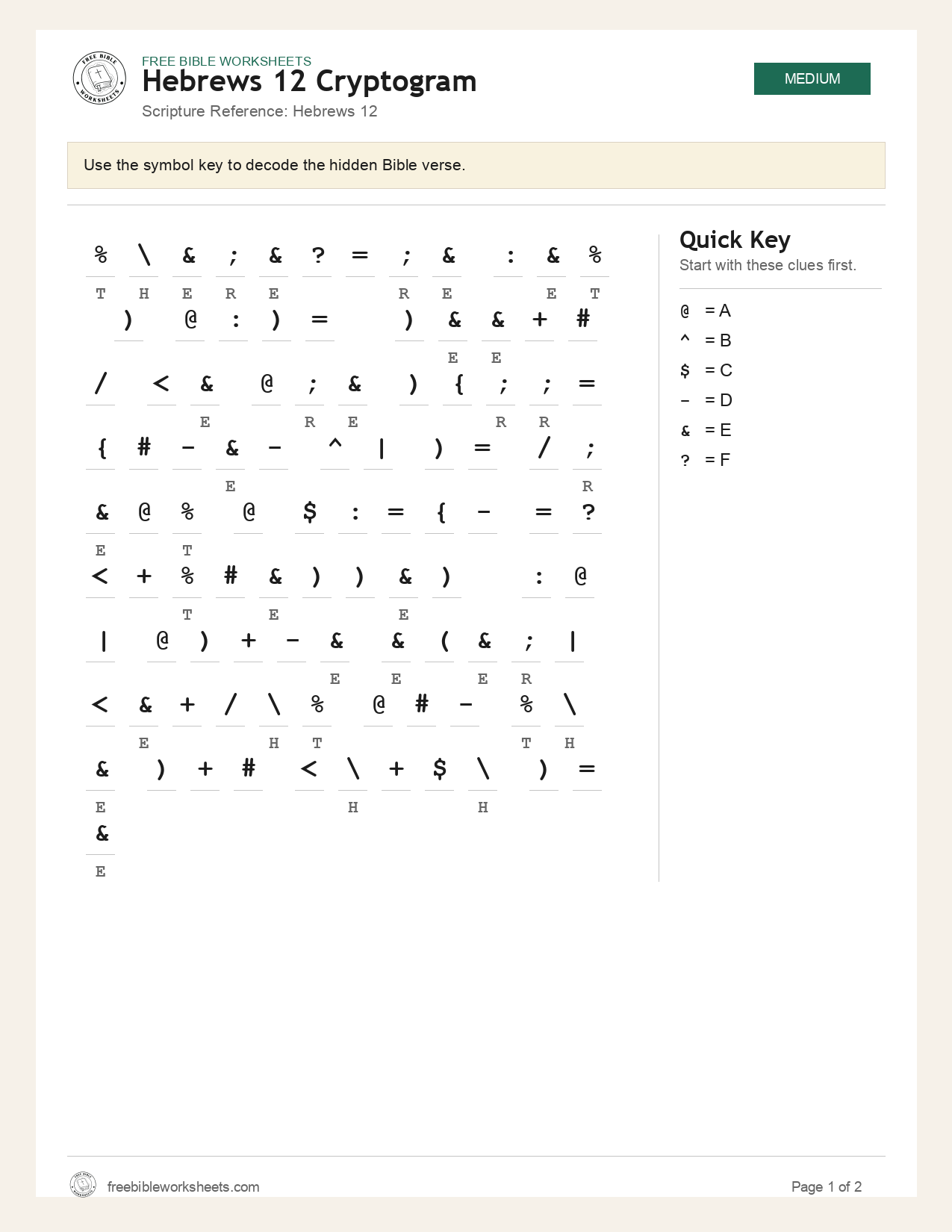 Hebrews 12 Cryptogram preview