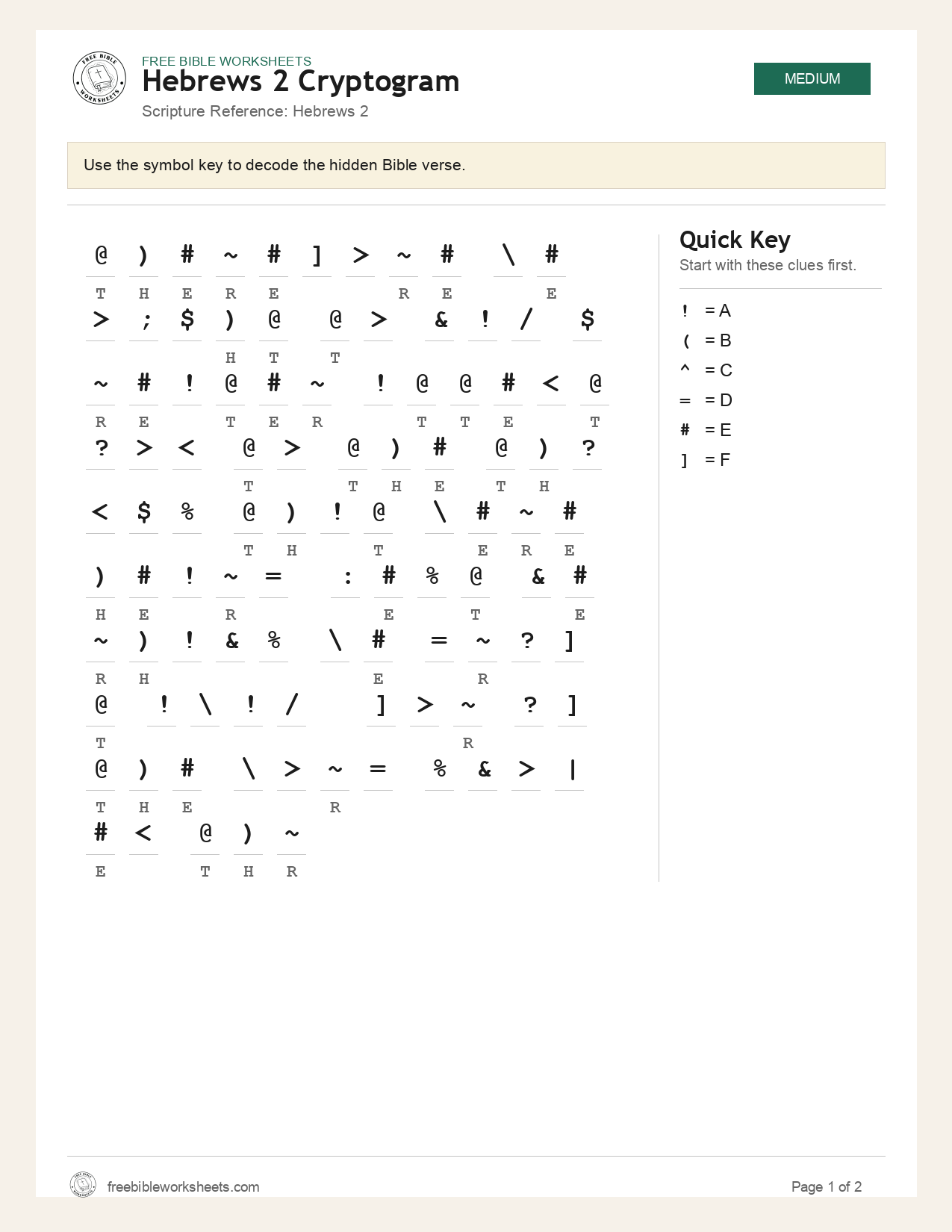 Hebrews 2 Cryptogram preview