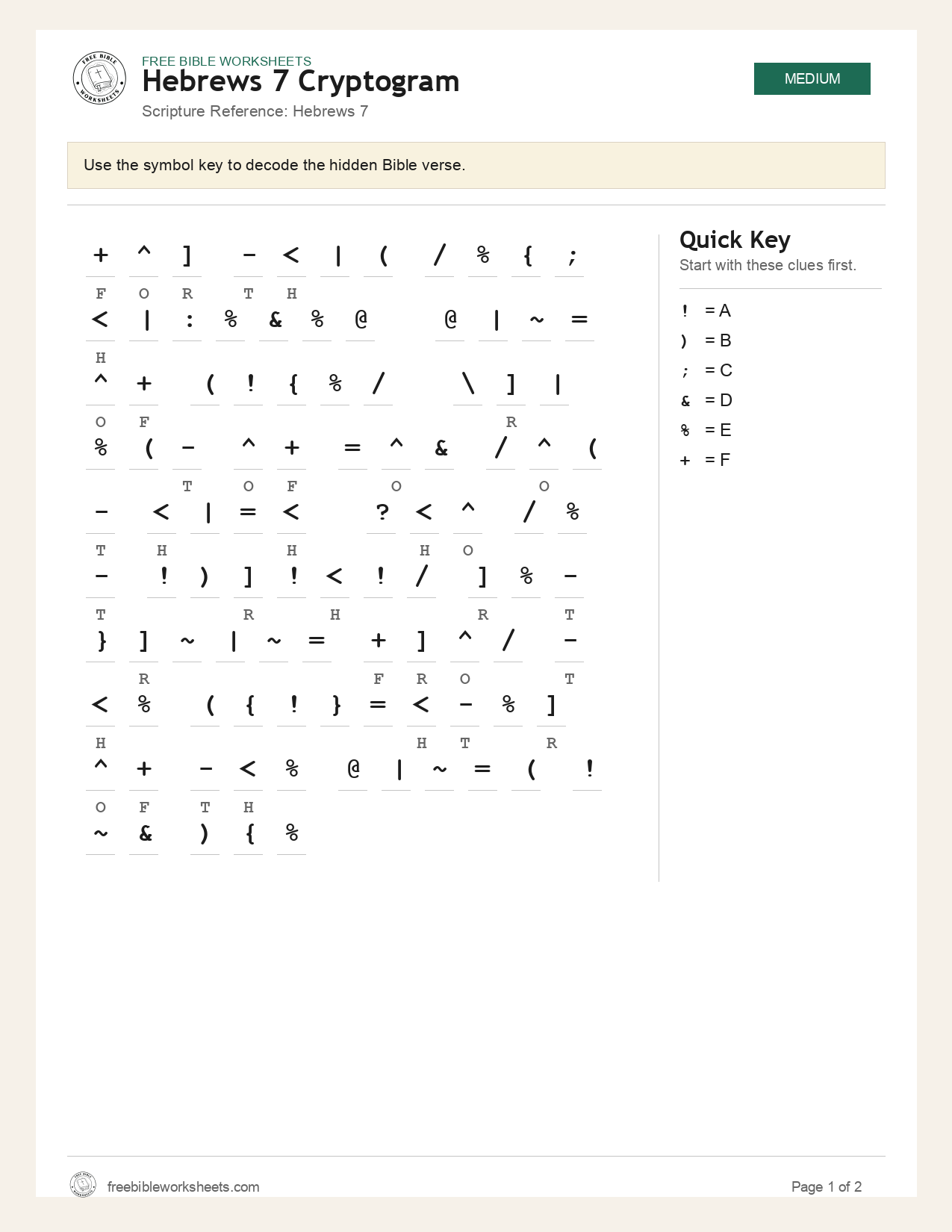 Hebrews 7 Cryptogram preview