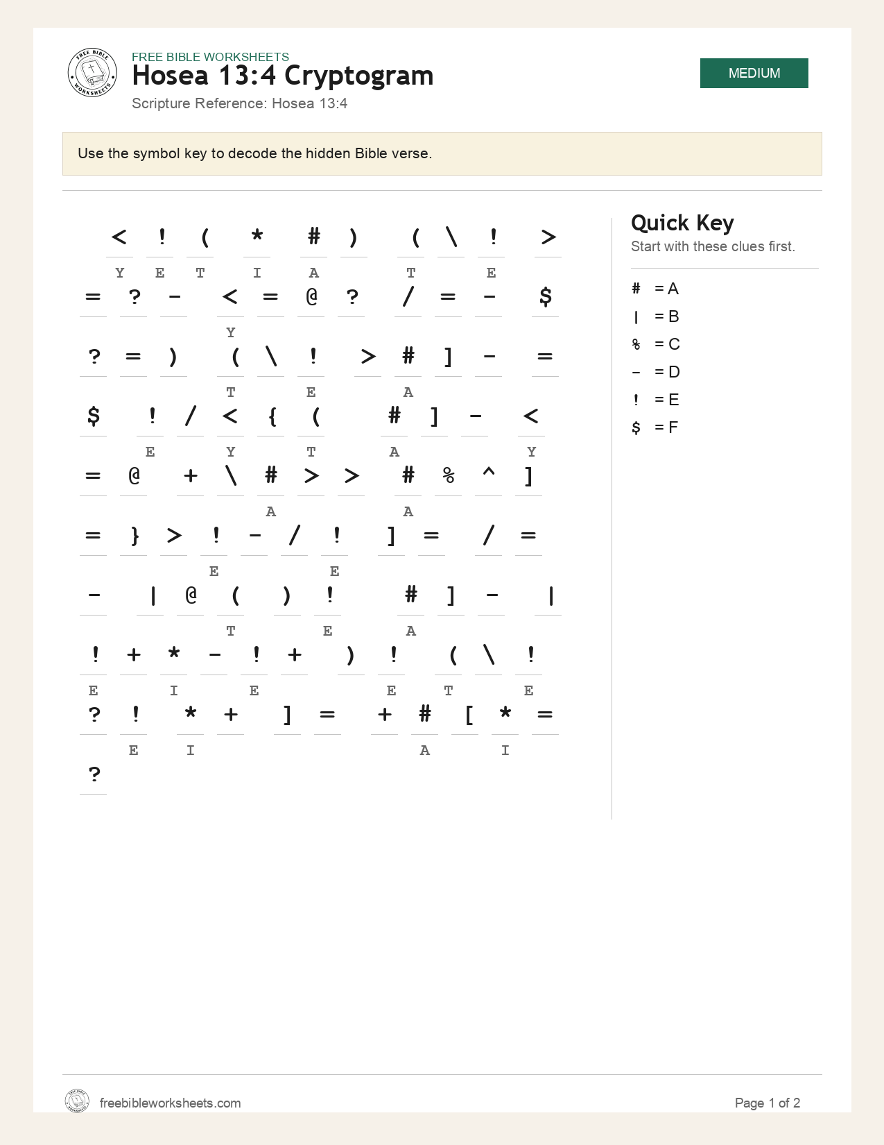 Hosea 13:4 Cryptogram preview
