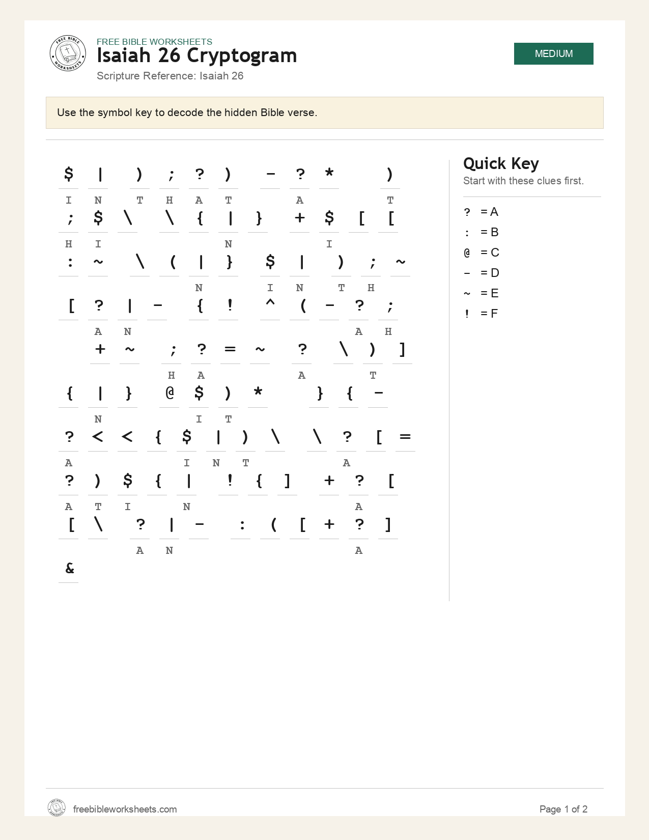 Isaiah 26 Cryptogram preview