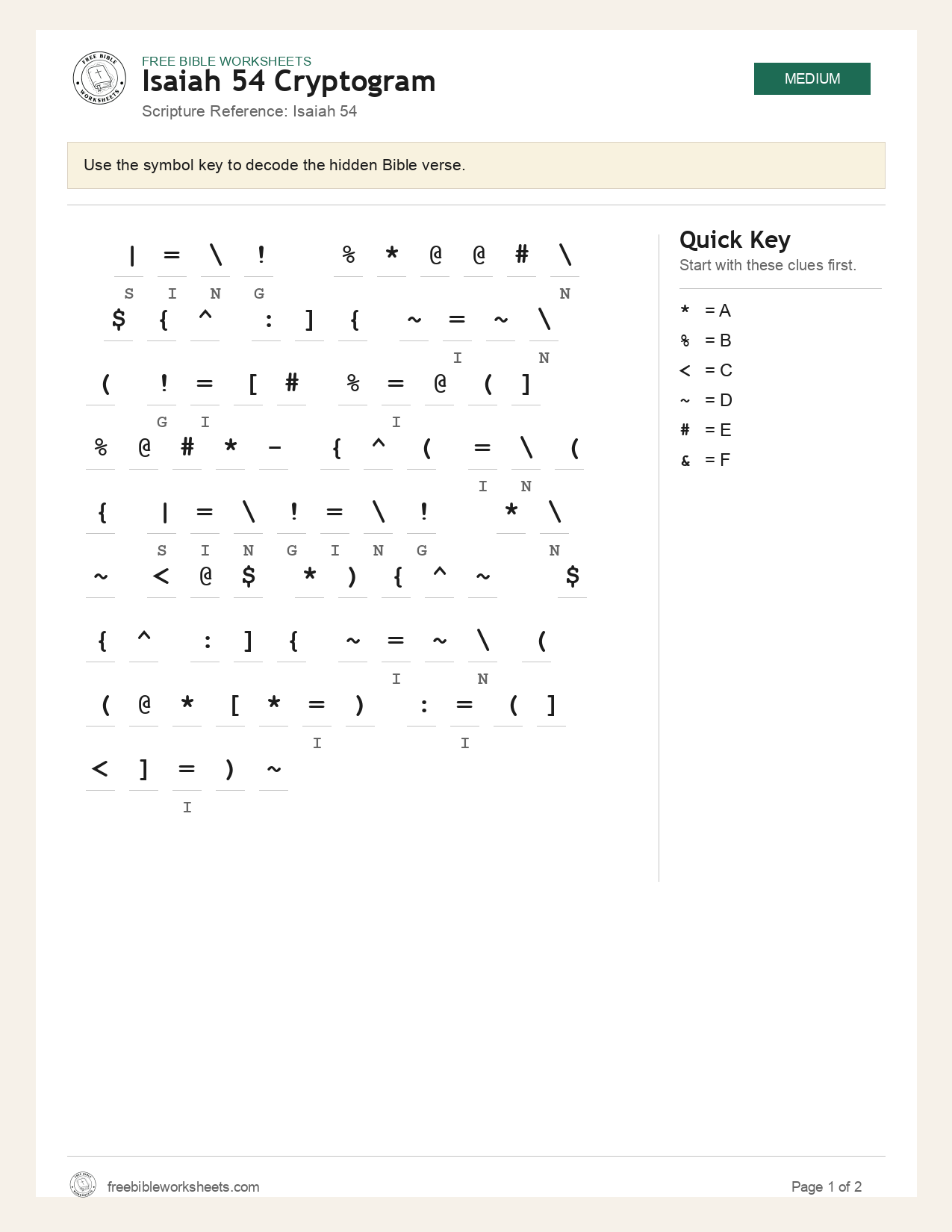 Isaiah 54 Cryptogram preview