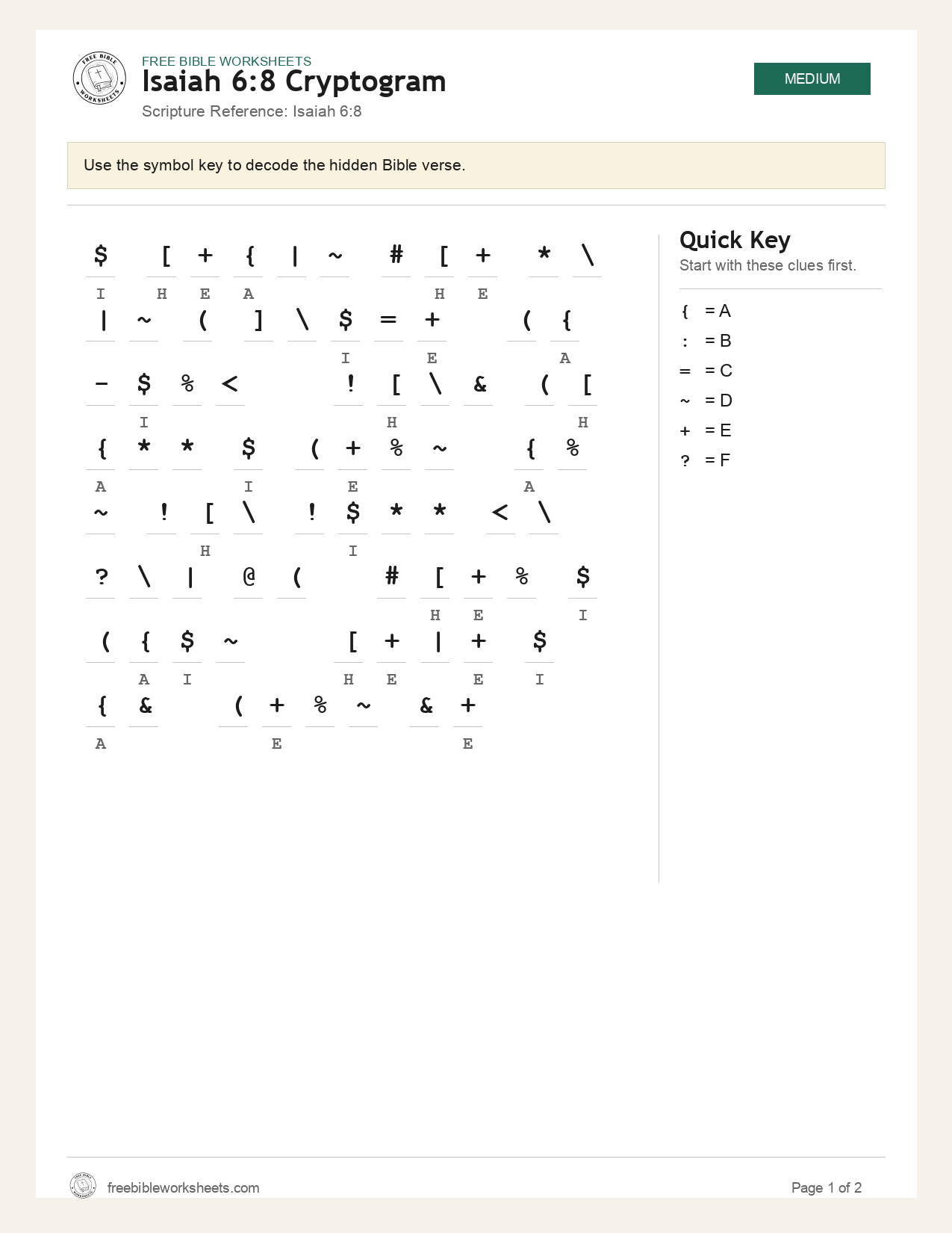 Isaiah 6:8 Cryptogram preview