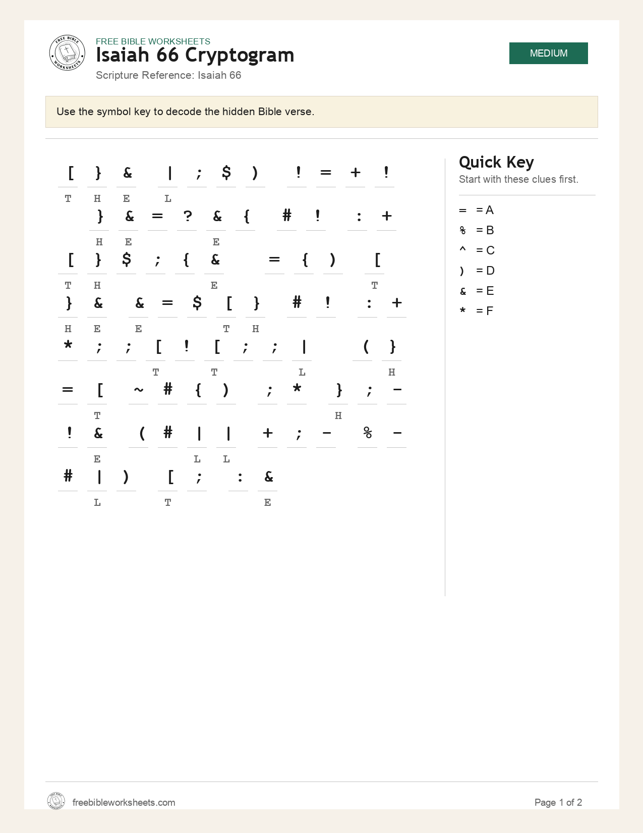 Isaiah 66 Cryptogram preview