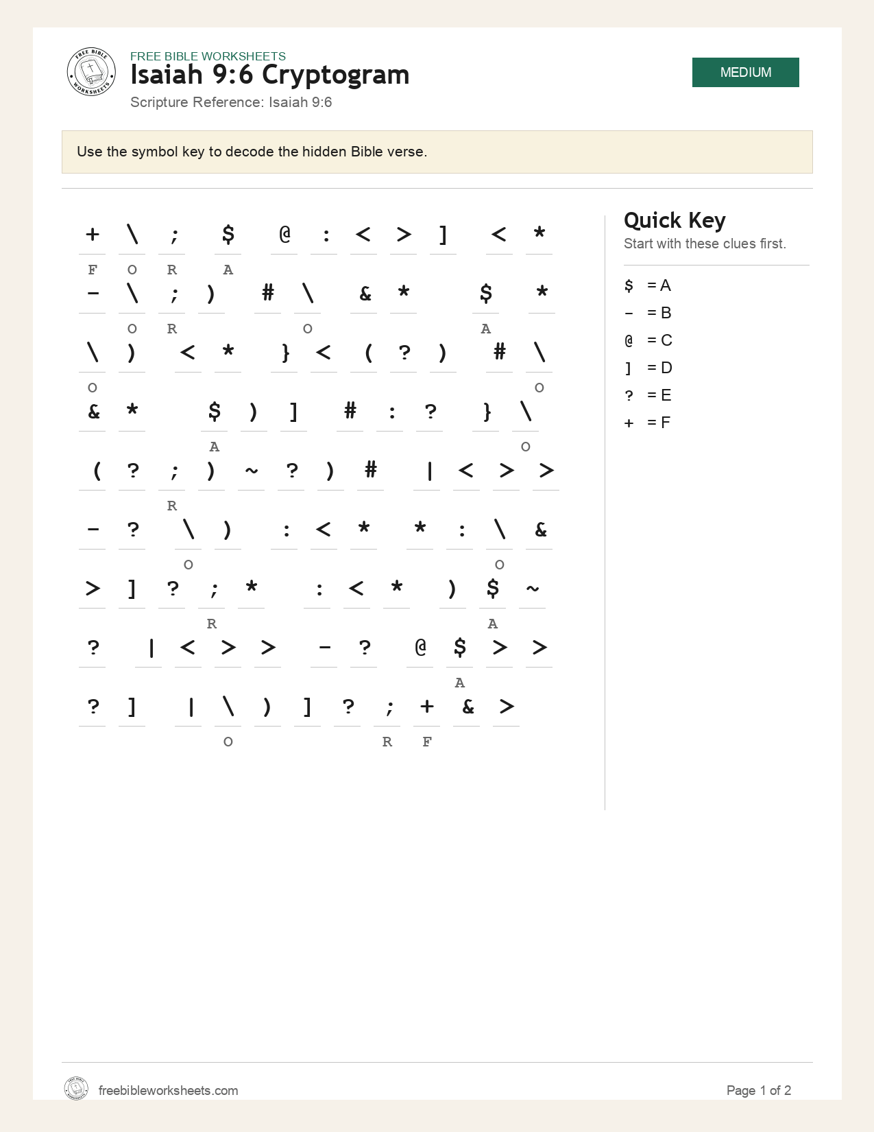Isaiah 9:6 Cryptogram preview