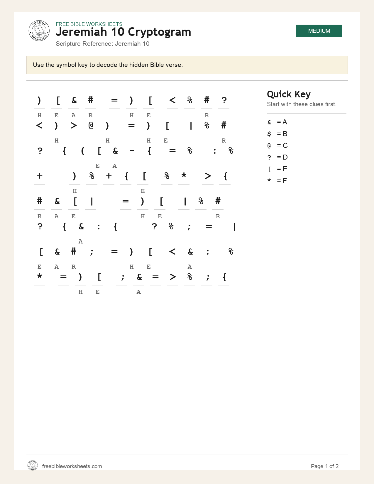 Jeremiah 10 Cryptogram preview
