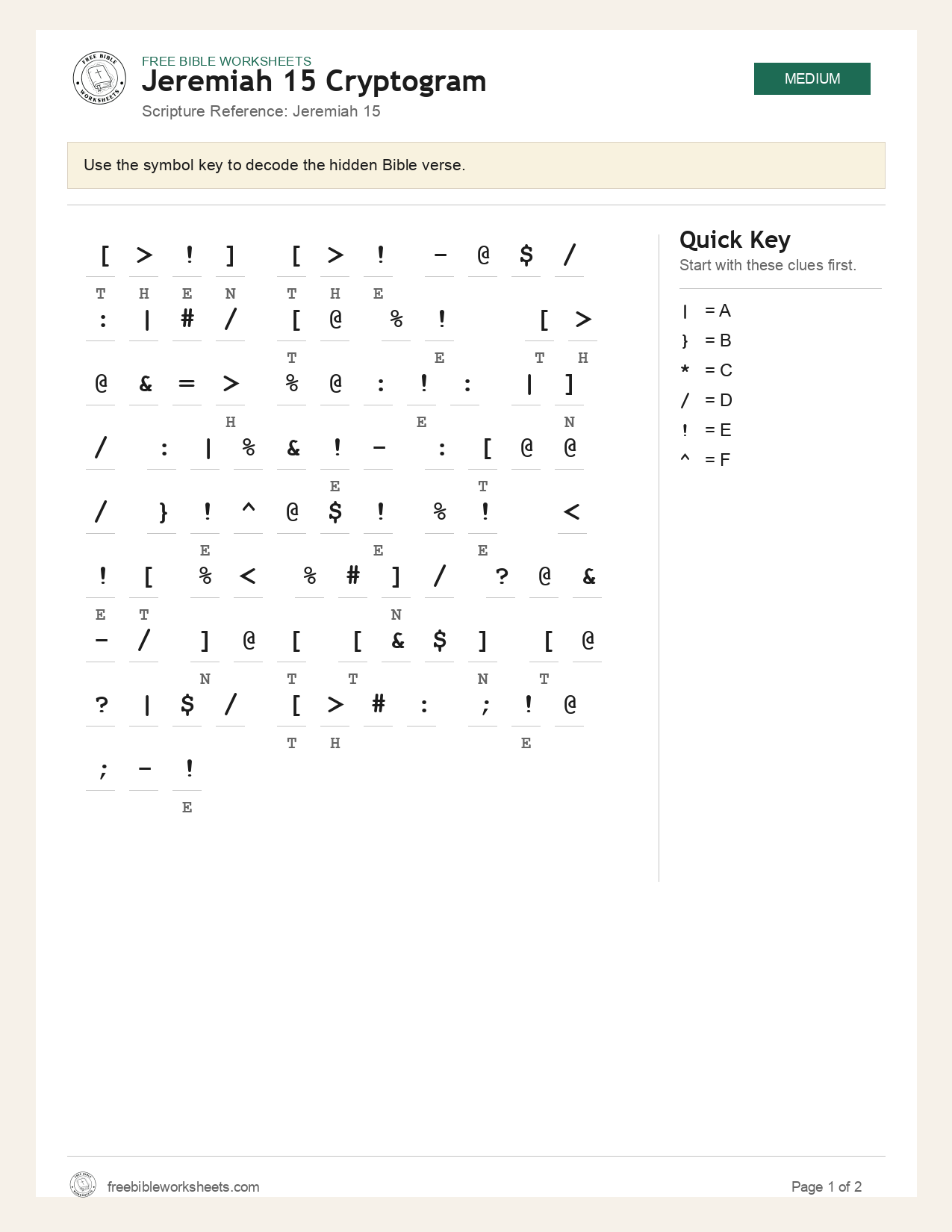 Jeremiah 15 Cryptogram preview