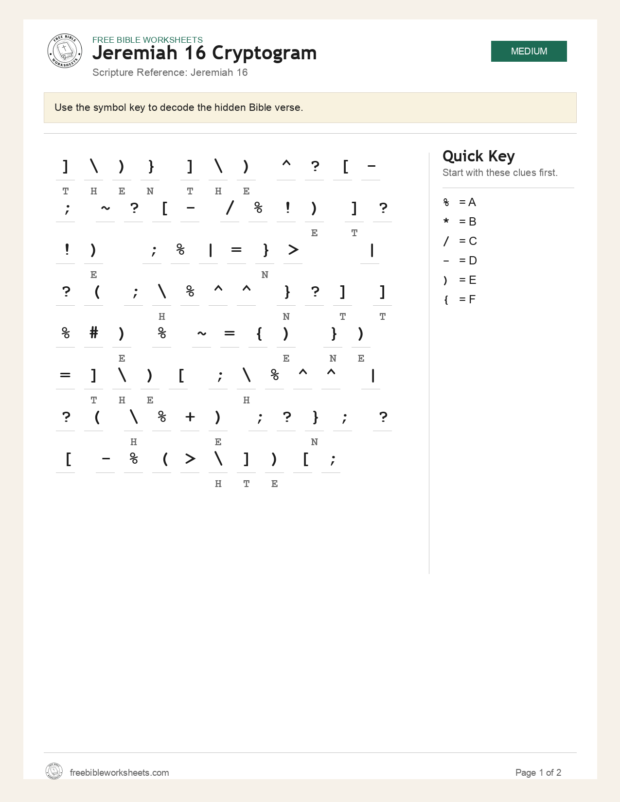 Jeremiah 16 Cryptogram preview