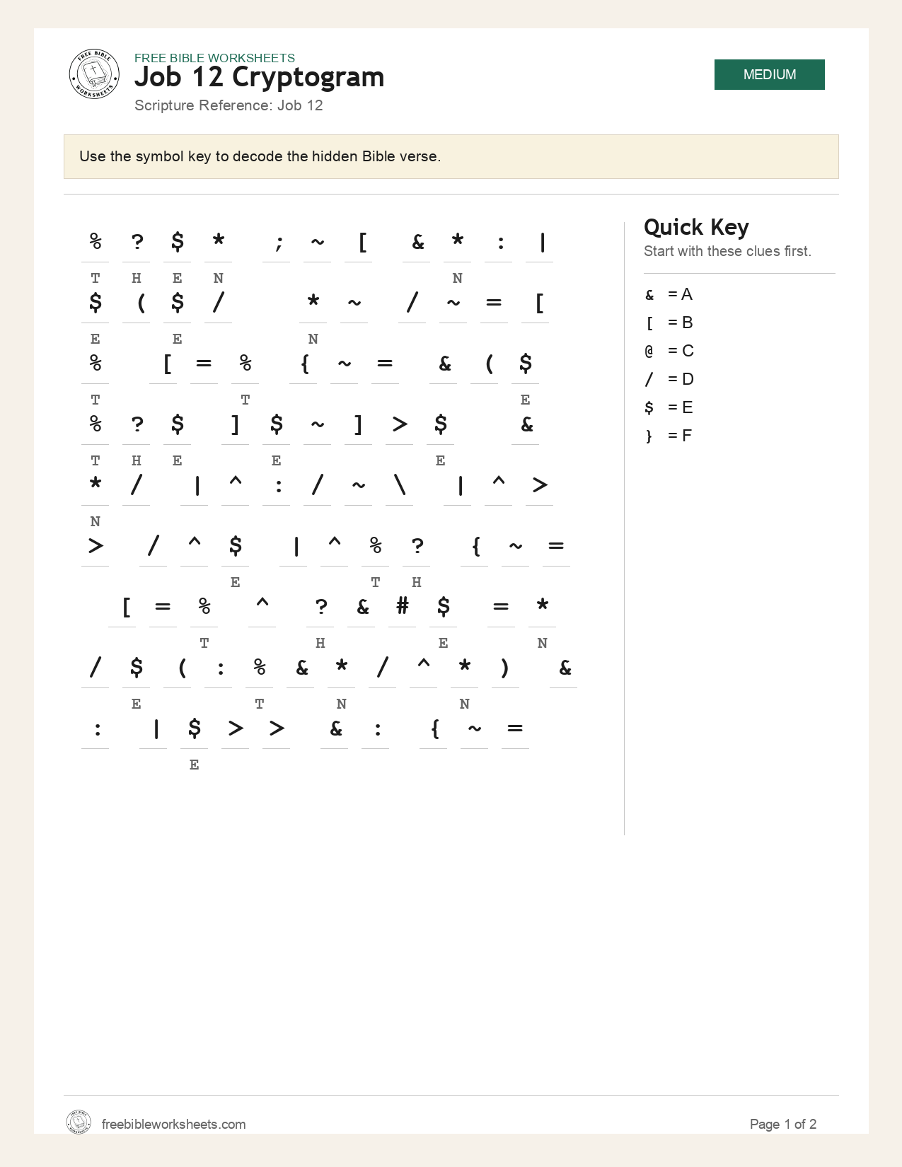 Job 12 Cryptogram preview