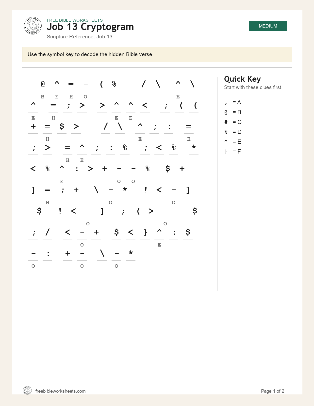 Job 13 Cryptogram preview