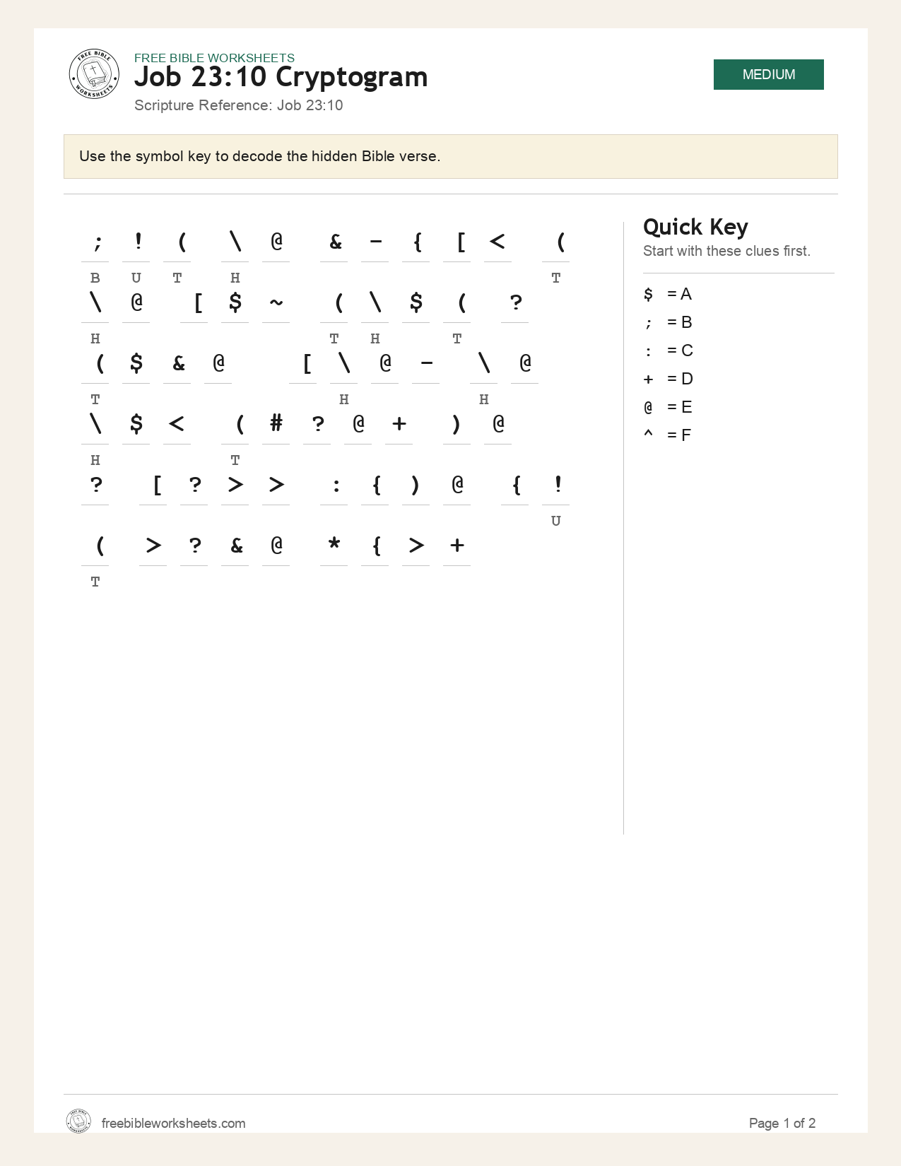 Job 23:10 Cryptogram preview