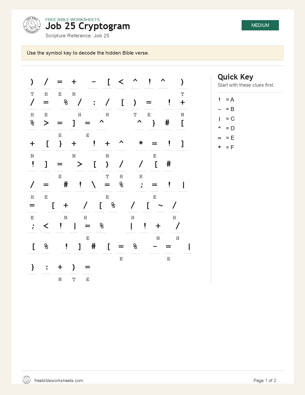 Job 25 Cryptogram preview