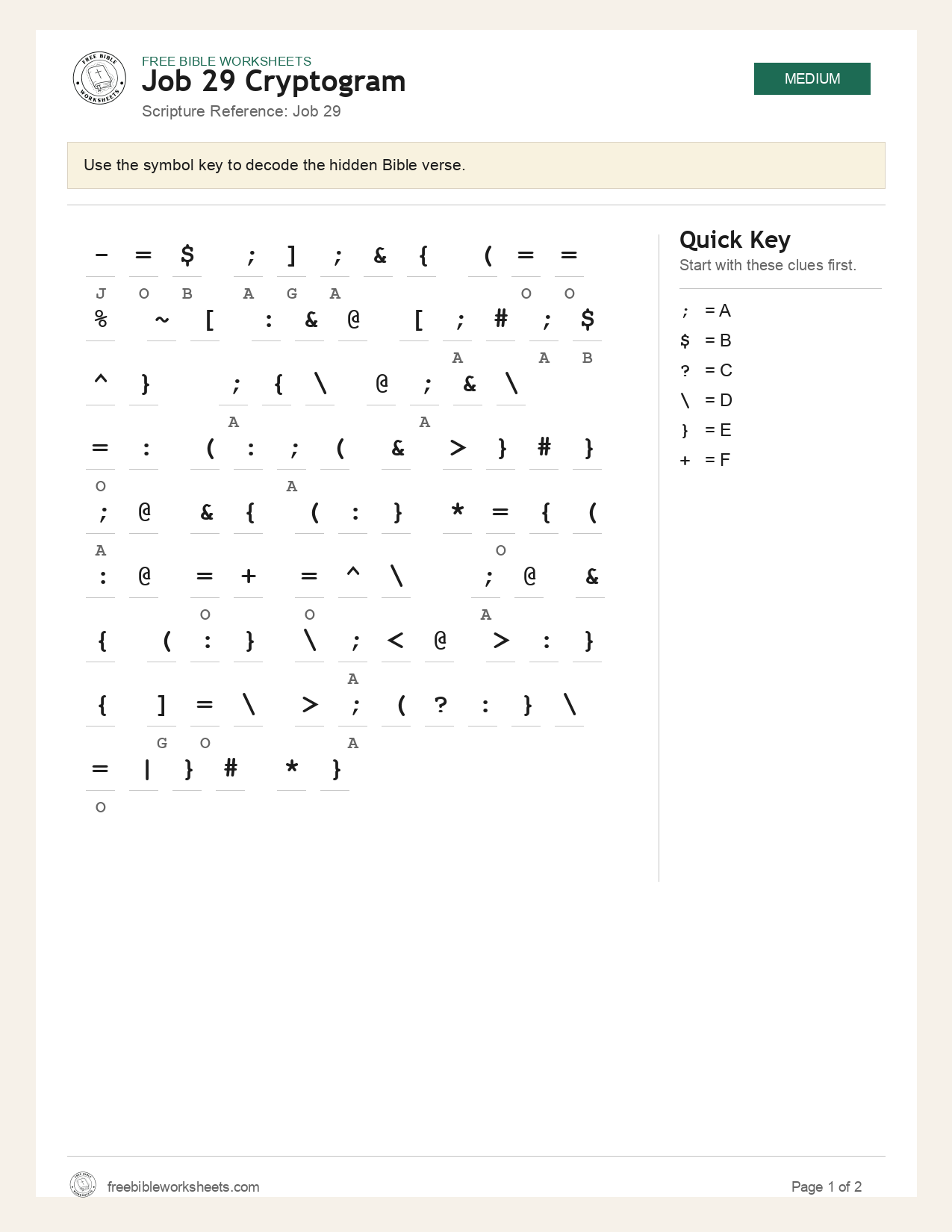 Job 29 Cryptogram preview