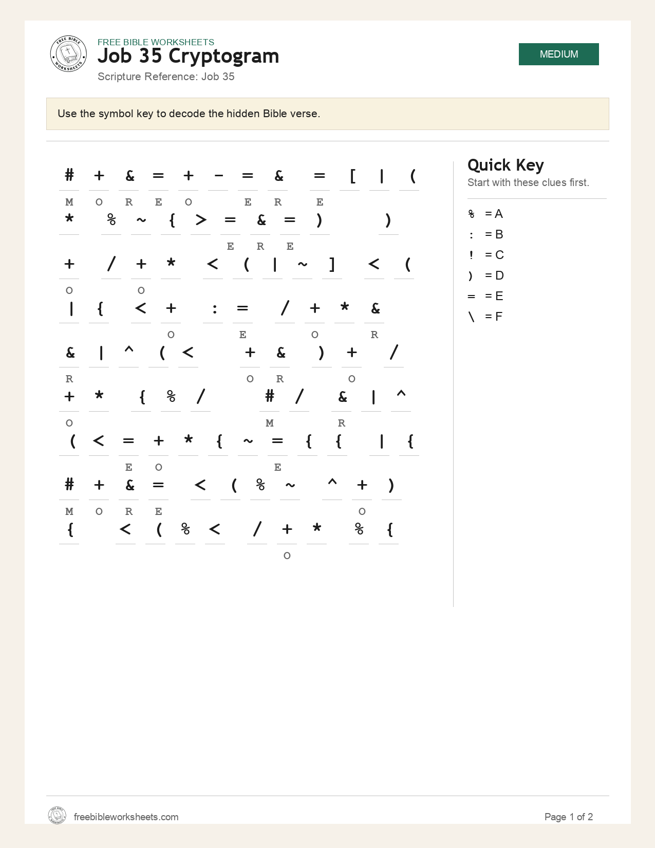 Job 35 Cryptogram preview
