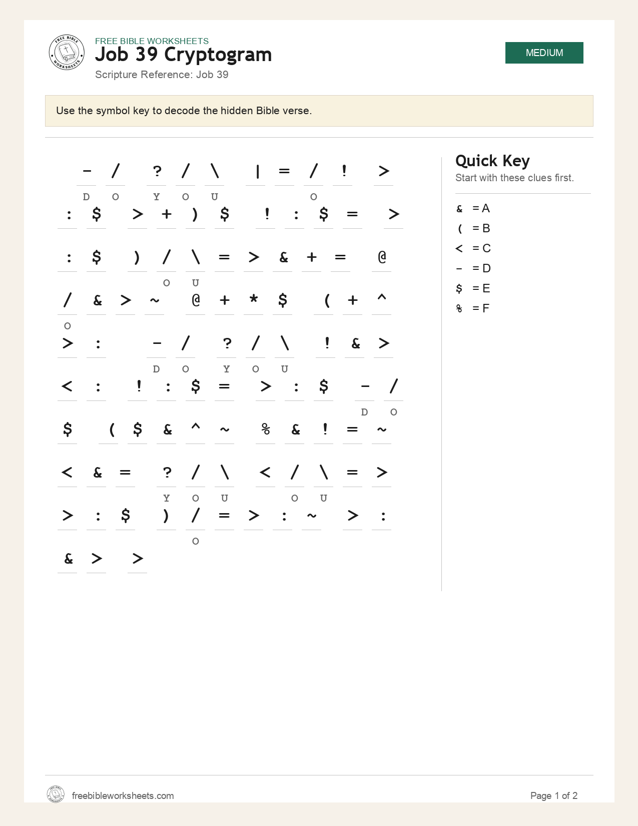 Job 39 Cryptogram preview