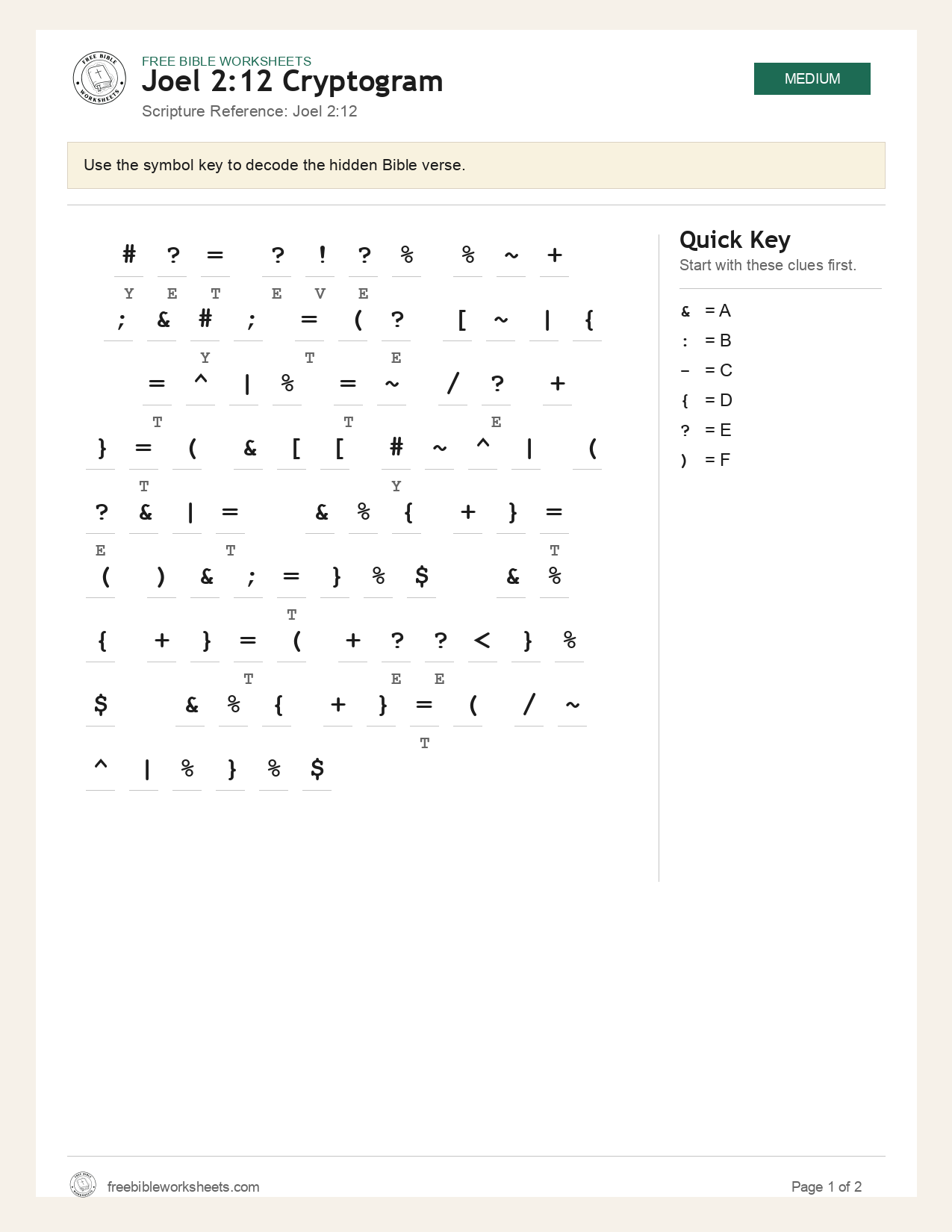 Joel 2:12 Cryptogram preview