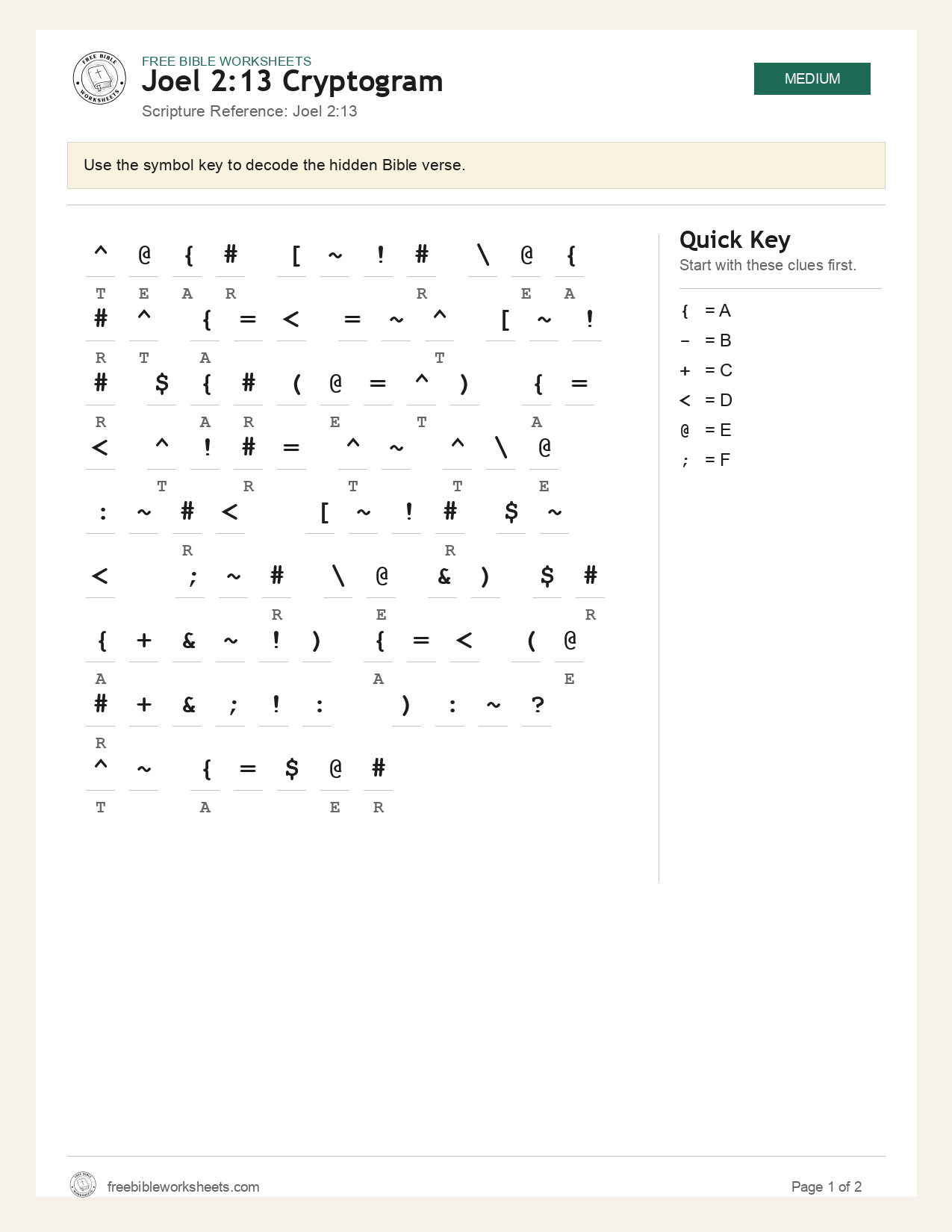 Joel 2:13 Cryptogram preview