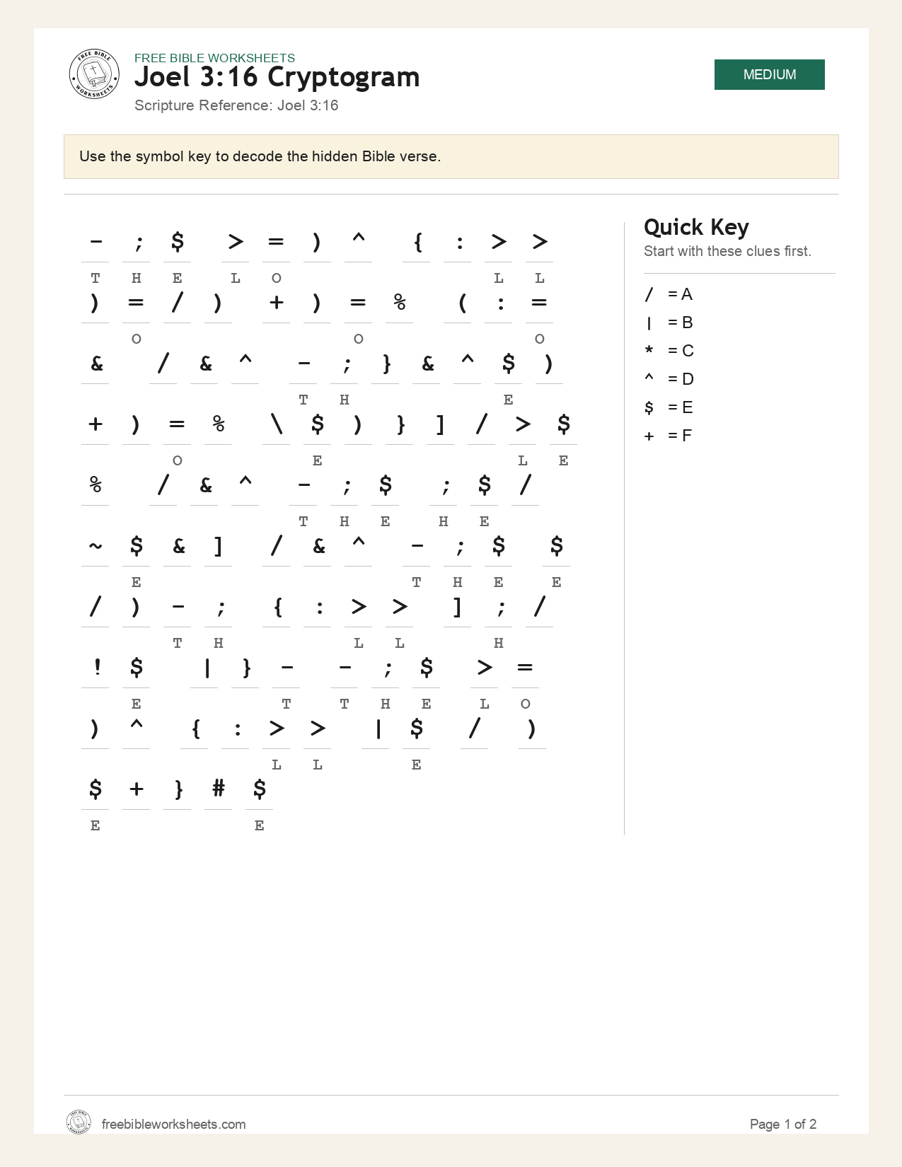 Joel 3:16 Cryptogram preview
