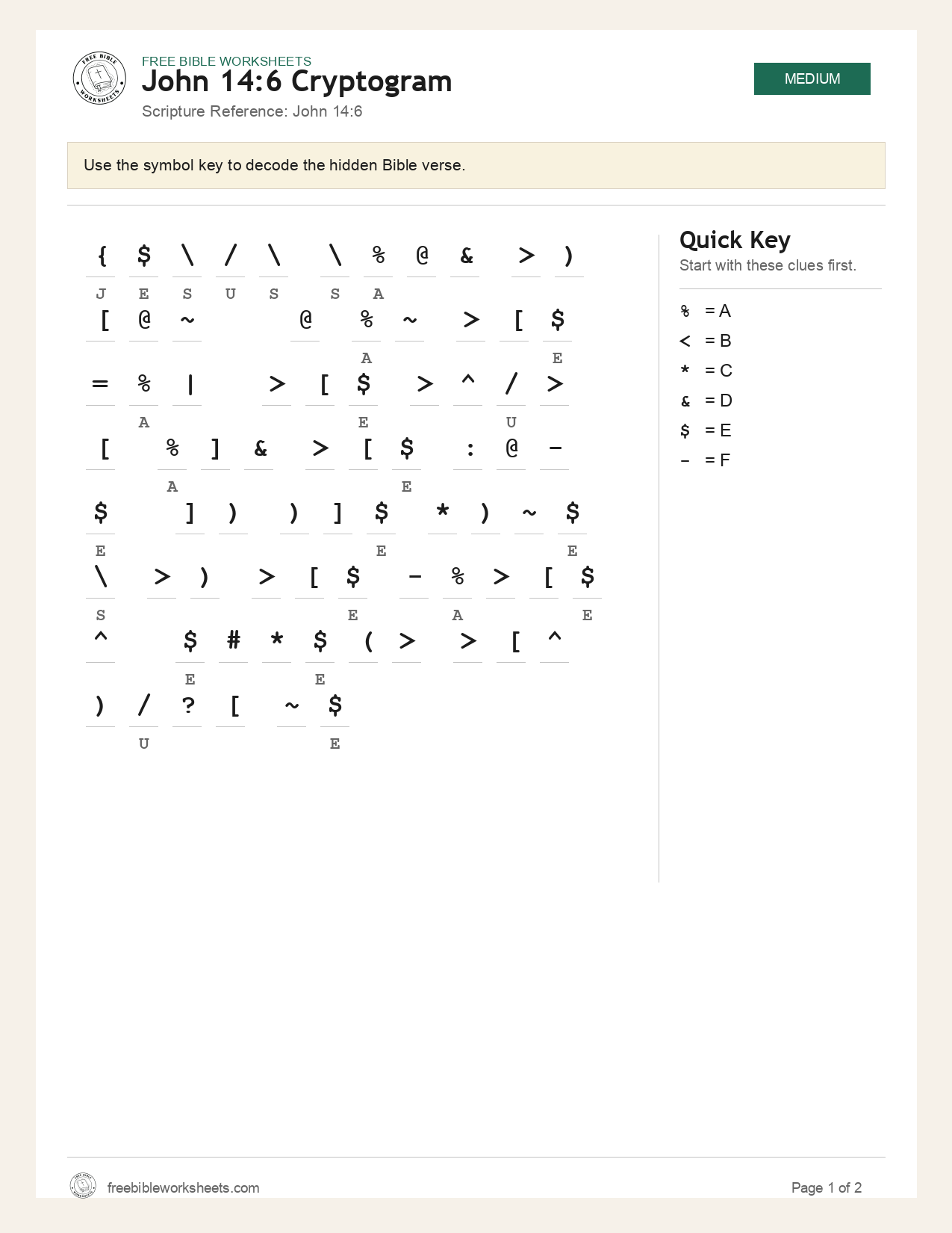 John 14:6 Cryptogram preview