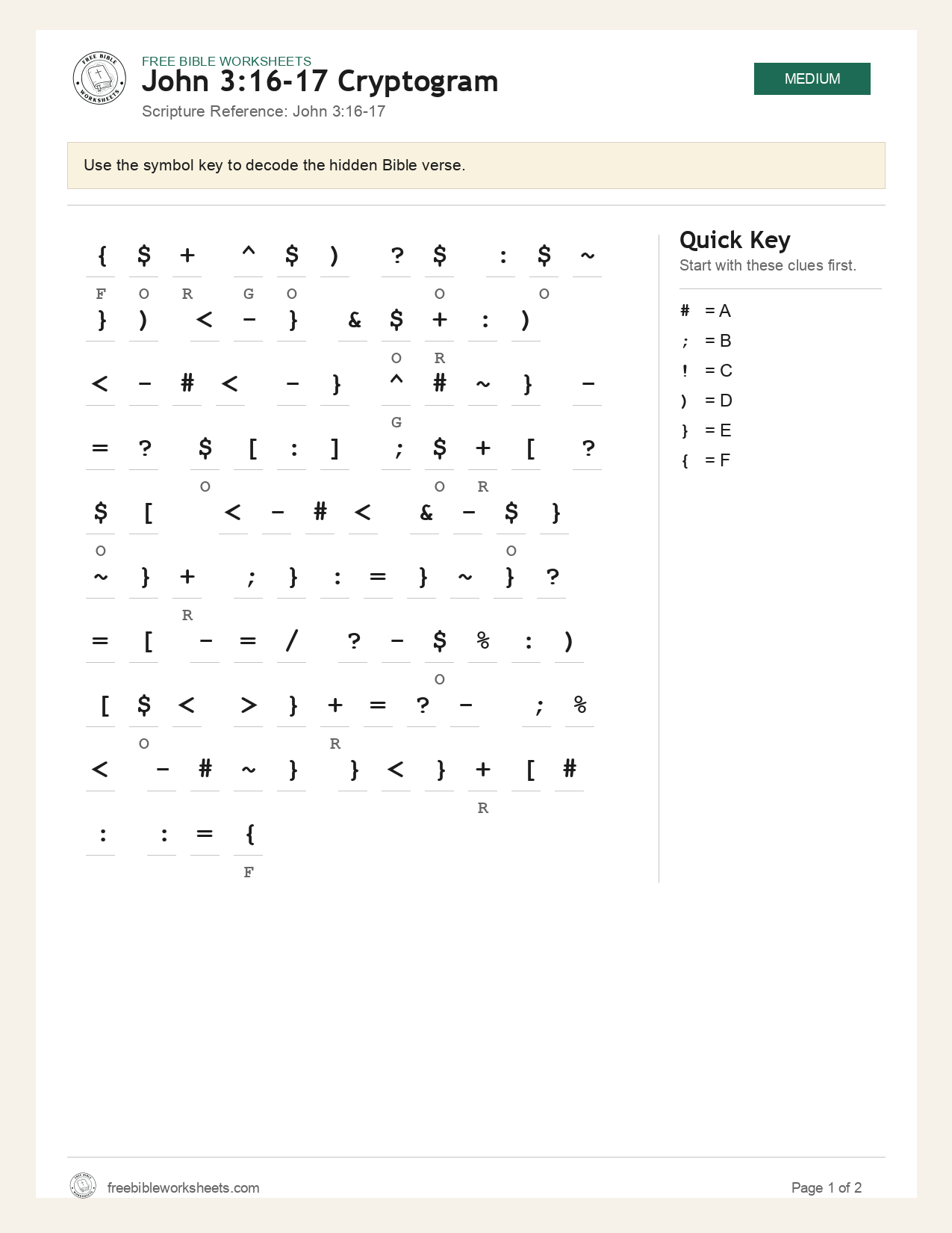 John 3:16-17 Cryptogram preview