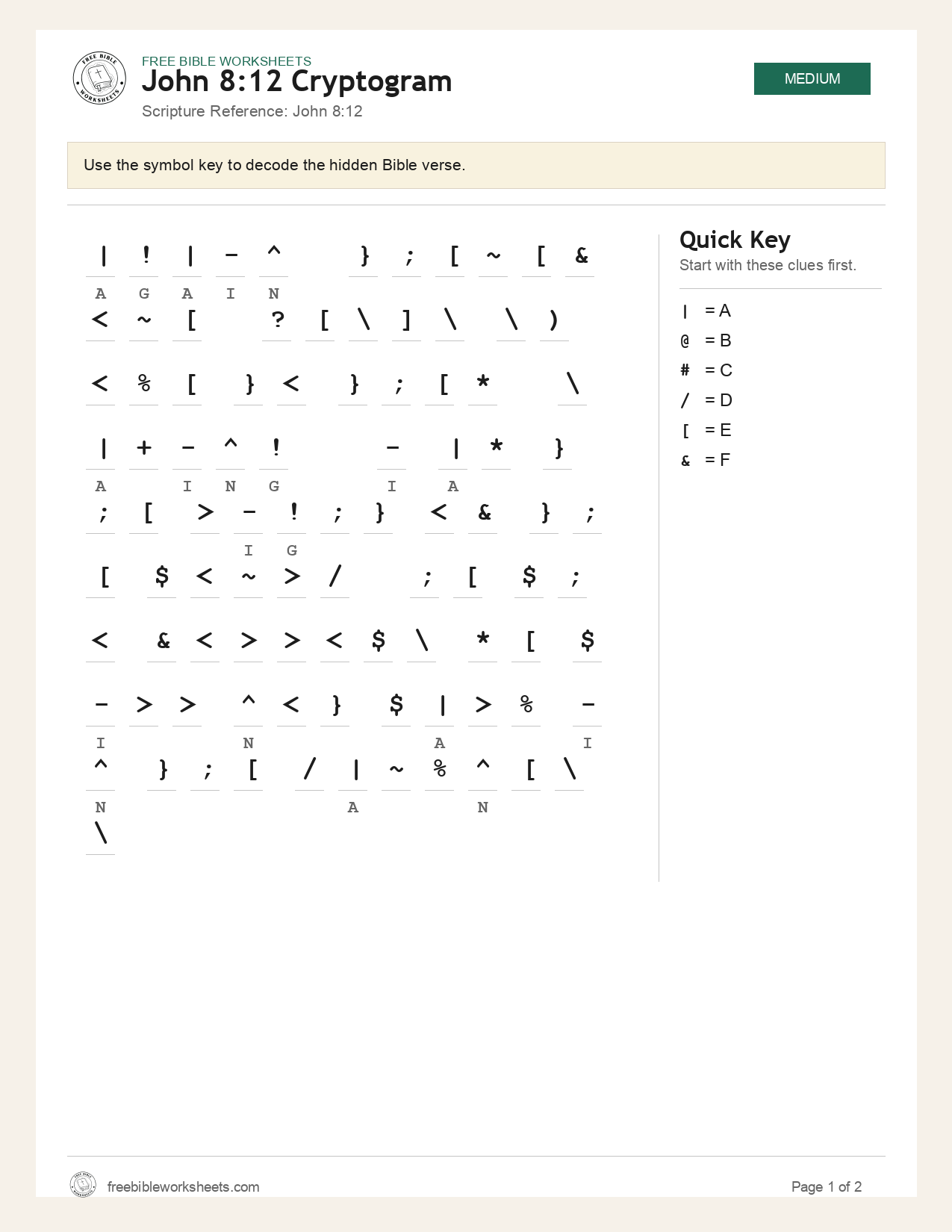 John 8:12 Cryptogram preview