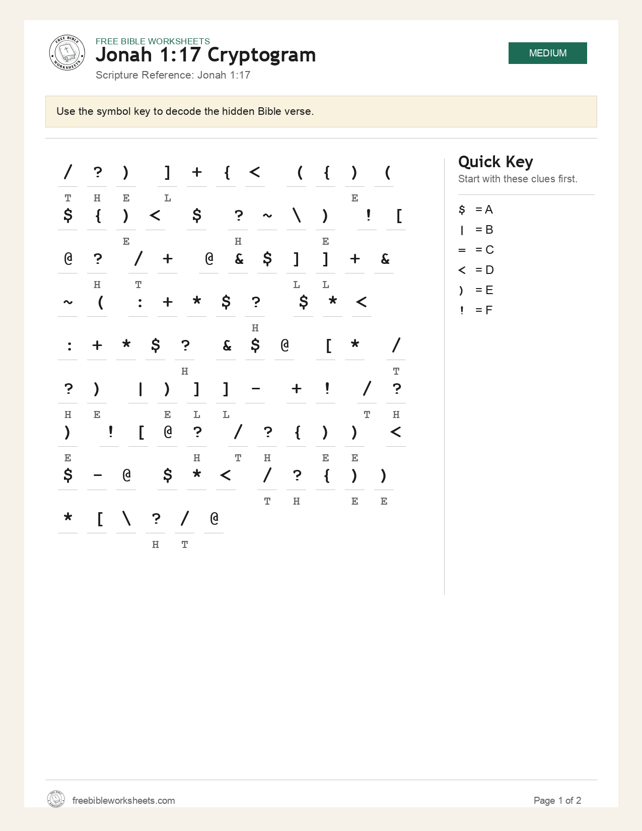 Jonah 1:17 Cryptogram preview